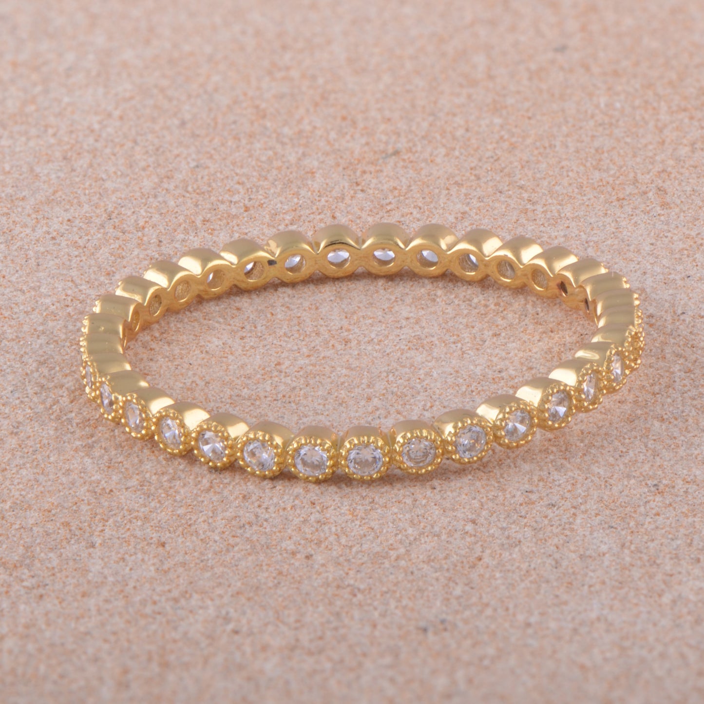 Yellow Gold Vermeil Sterling Silver CZ Womens Thin Stackable Eternity Ring