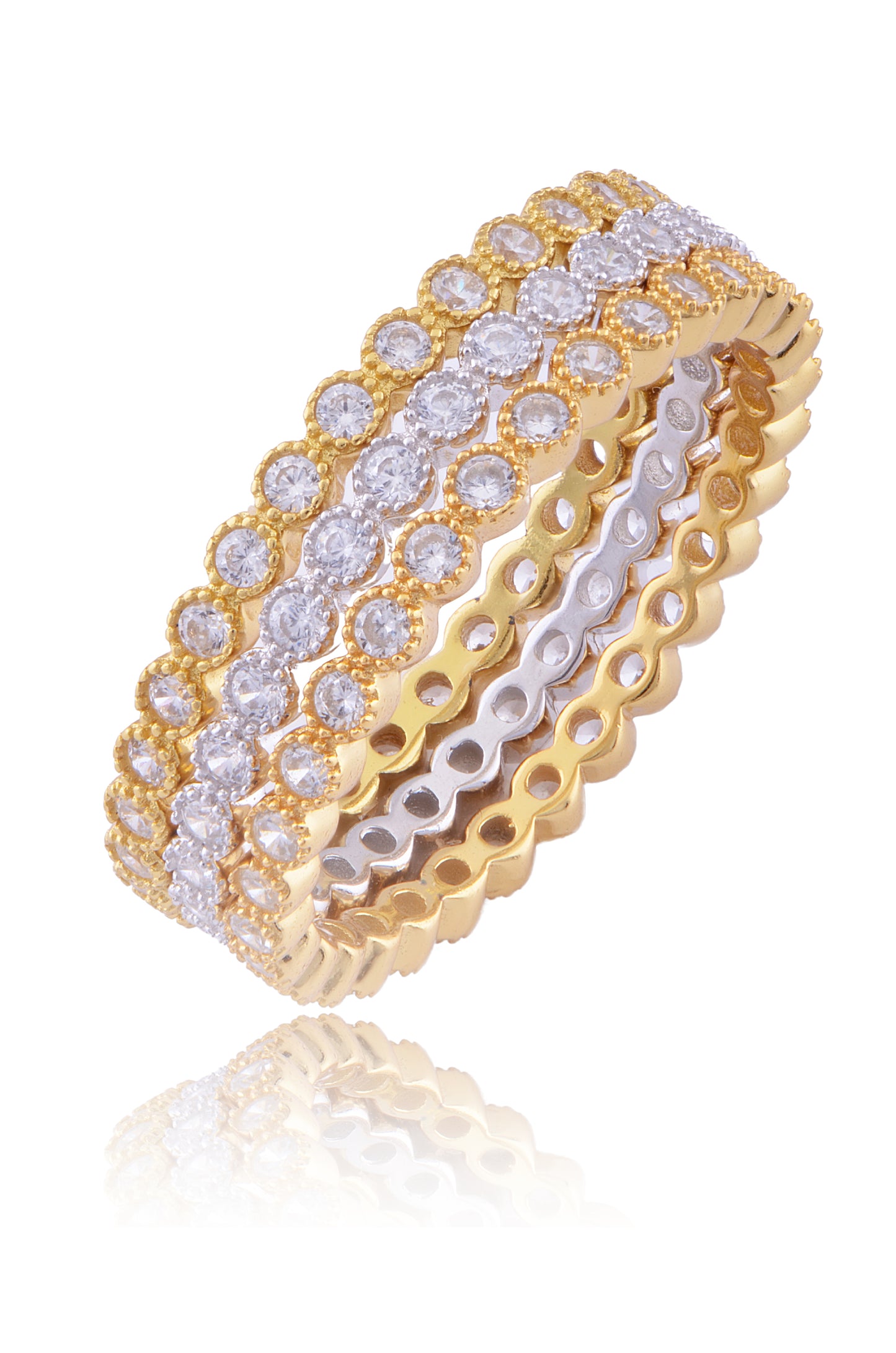 Yellow Gold Vermeil Sterling Silver CZ Womens Thin Stackable Eternity Ring
