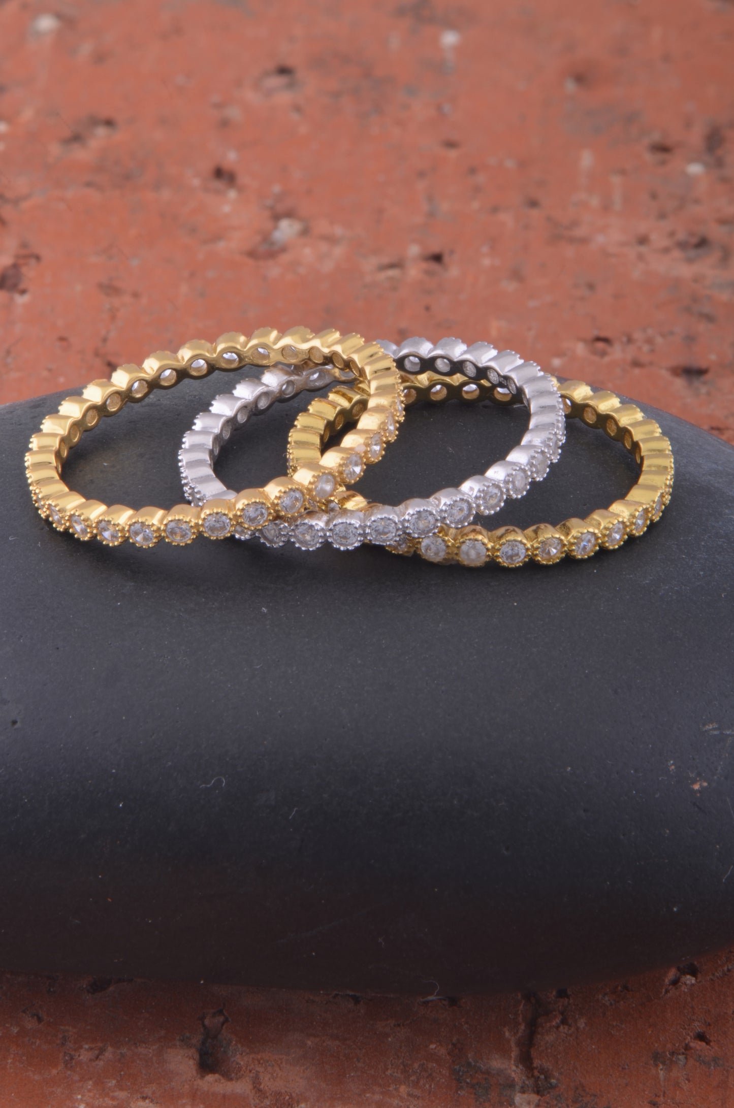 Yellow Gold Vermeil Sterling Silver CZ Womens Thin Stackable Eternity Ring