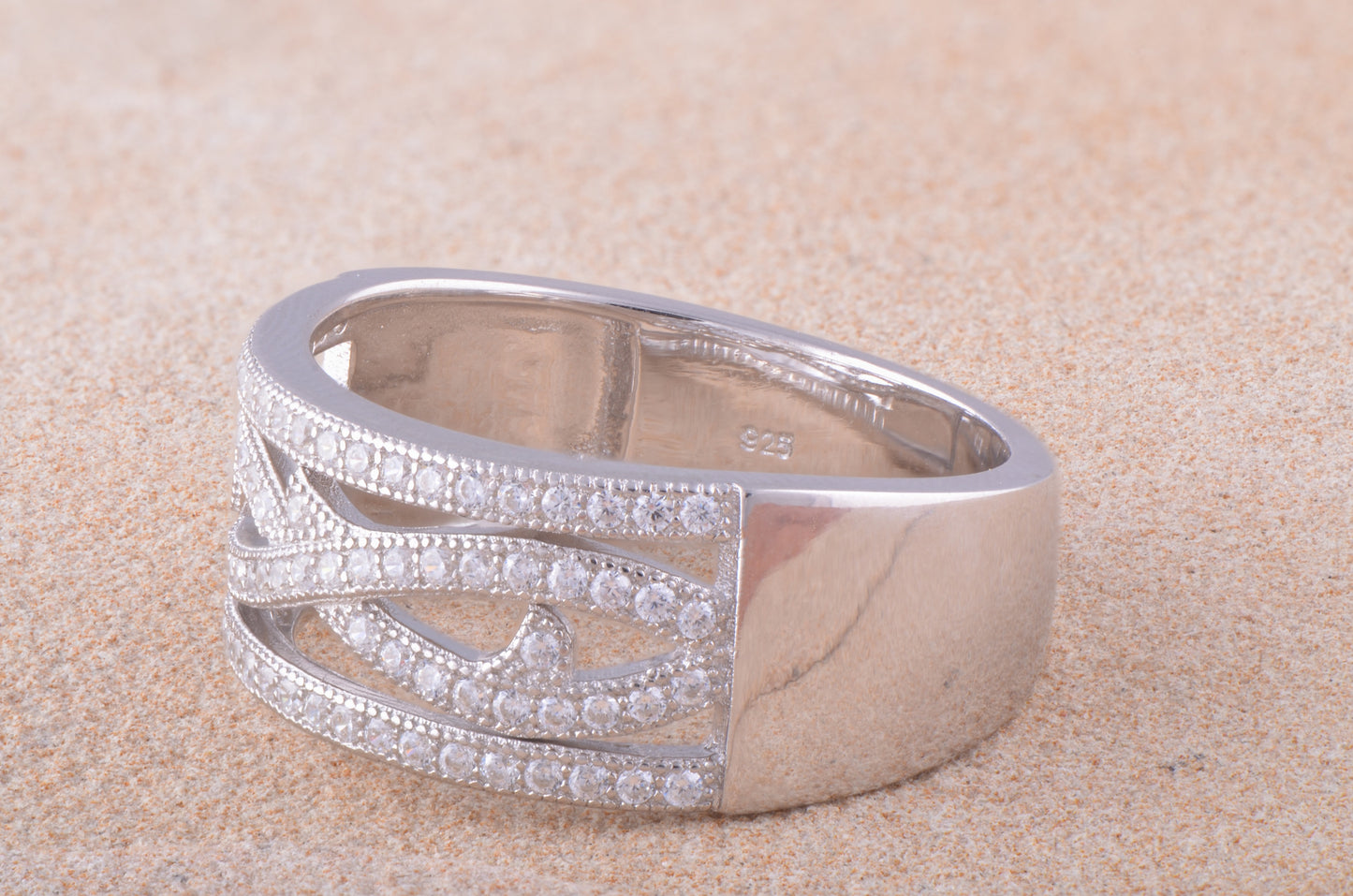 White Gold Over Sterling Silver Ladies Cz Wide Infinity Statement Ring
