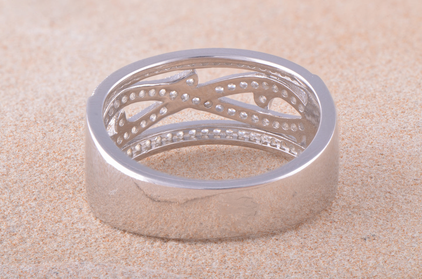 White Gold Over Sterling Silver Ladies Cz Wide Infinity Statement Ring