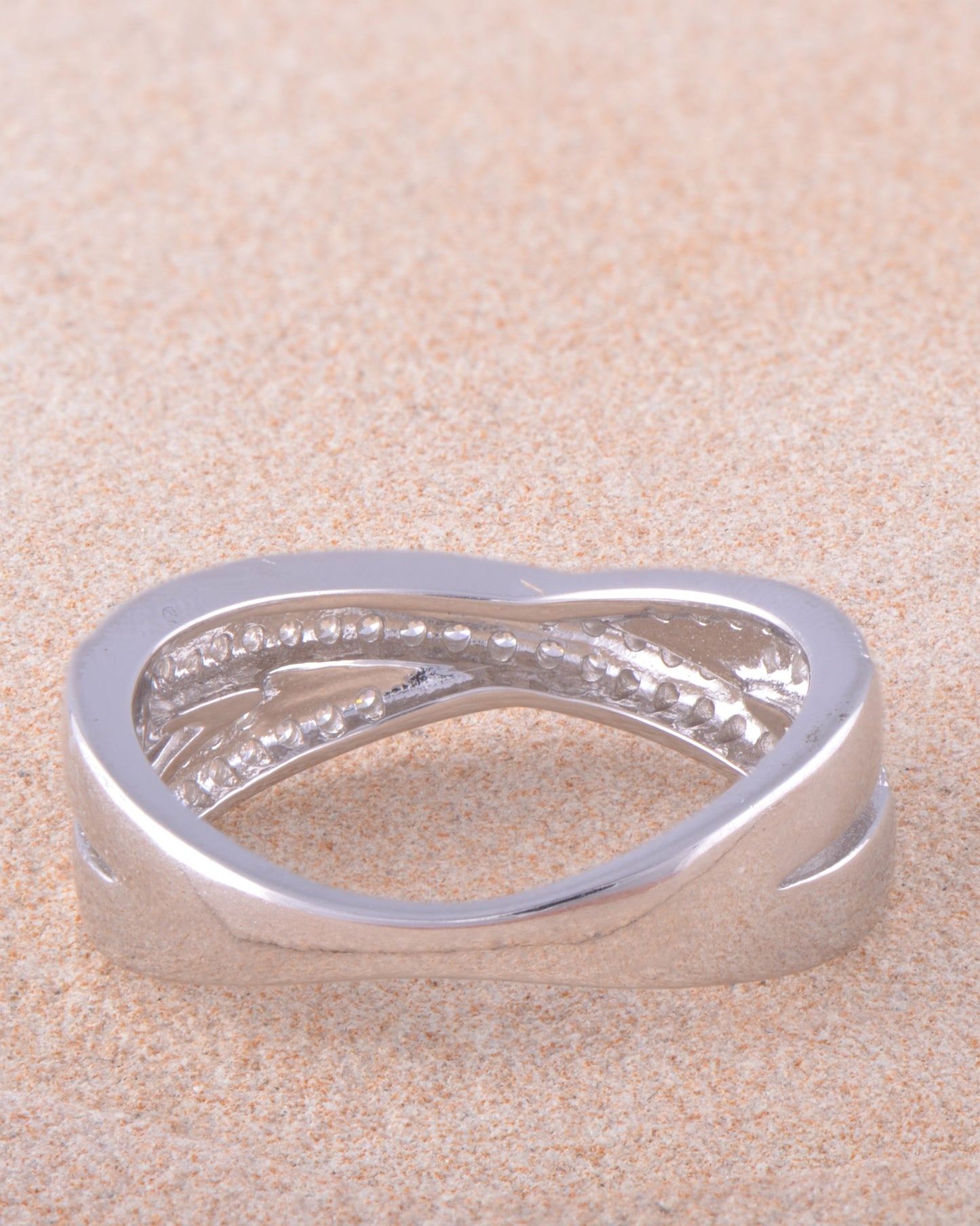 White Gold Over Sterling Silver Womens Cz CrissCross X Ring