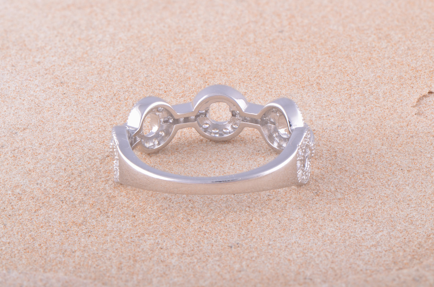 White Gold Over Sterling Silver Ladies Cz Anchor Chain Ring