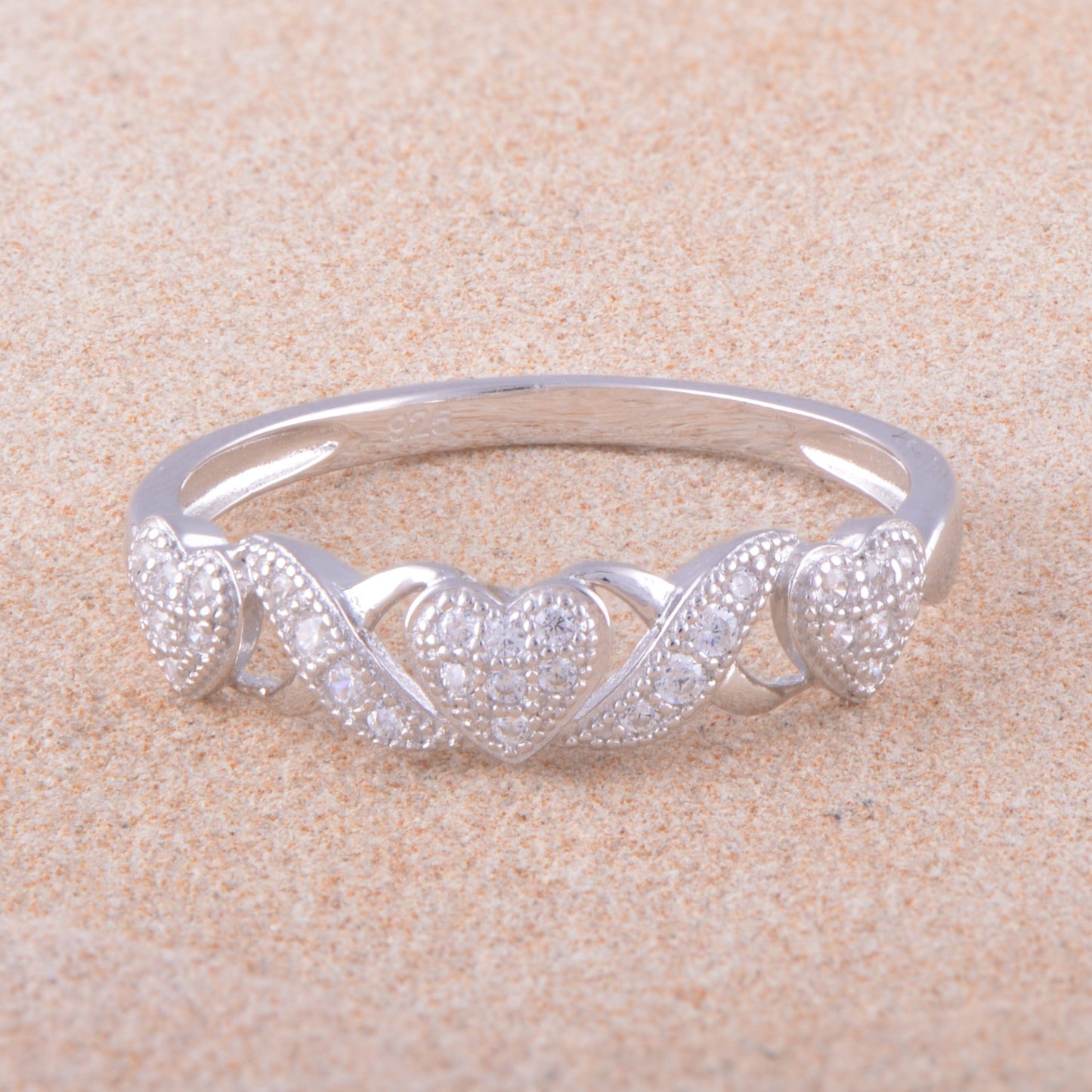 White Gold Over Sterling Silver Cz Thin XO Heart Stackable Ring