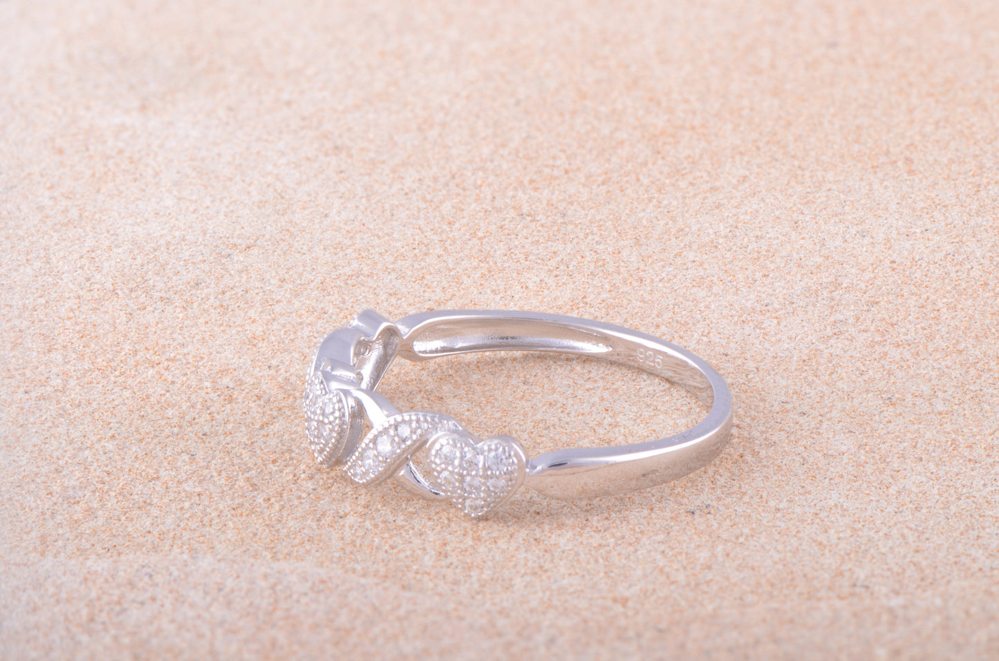 White Gold Over Sterling Silver Cz Thin XO Heart Stackable Ring