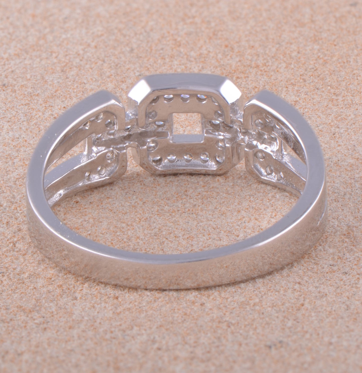 White Gold Over Sterling Silver Womens Cz Square Chain Link Ring