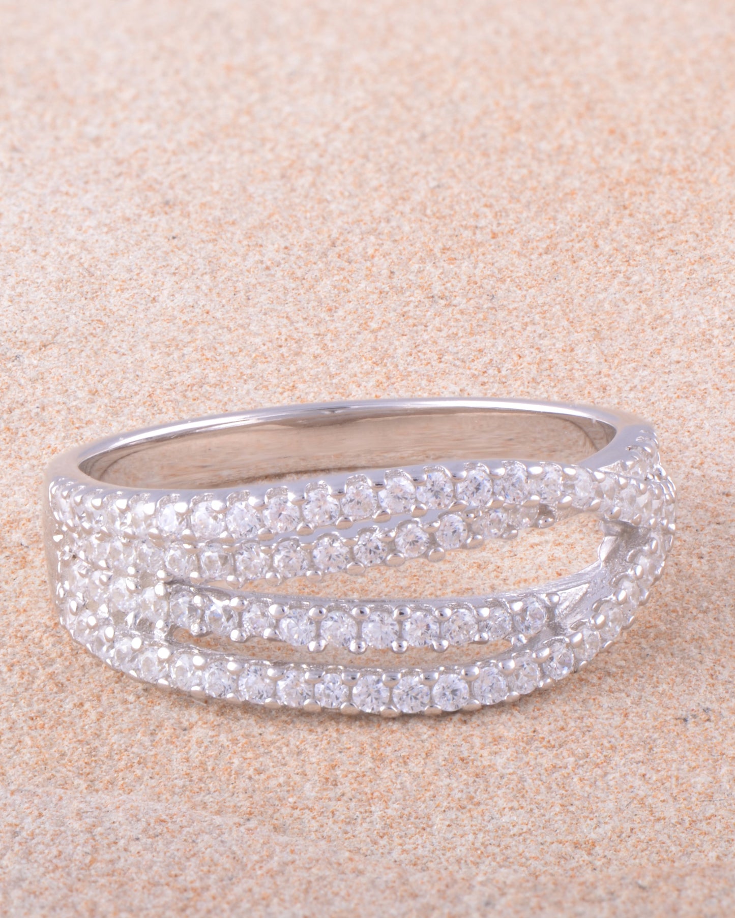 White Gold Over Sterling Silver Womens Cz Lovers Knot Ring
