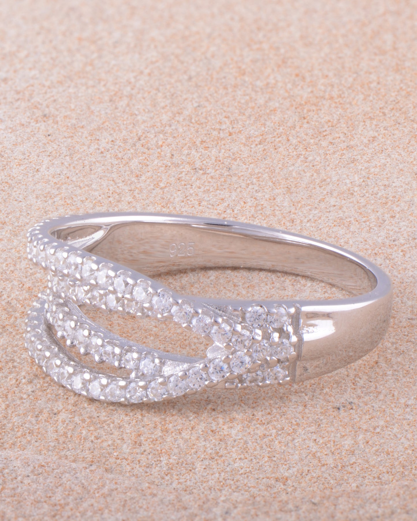 White Gold Over Sterling Silver Womens Cz Lovers Knot Ring