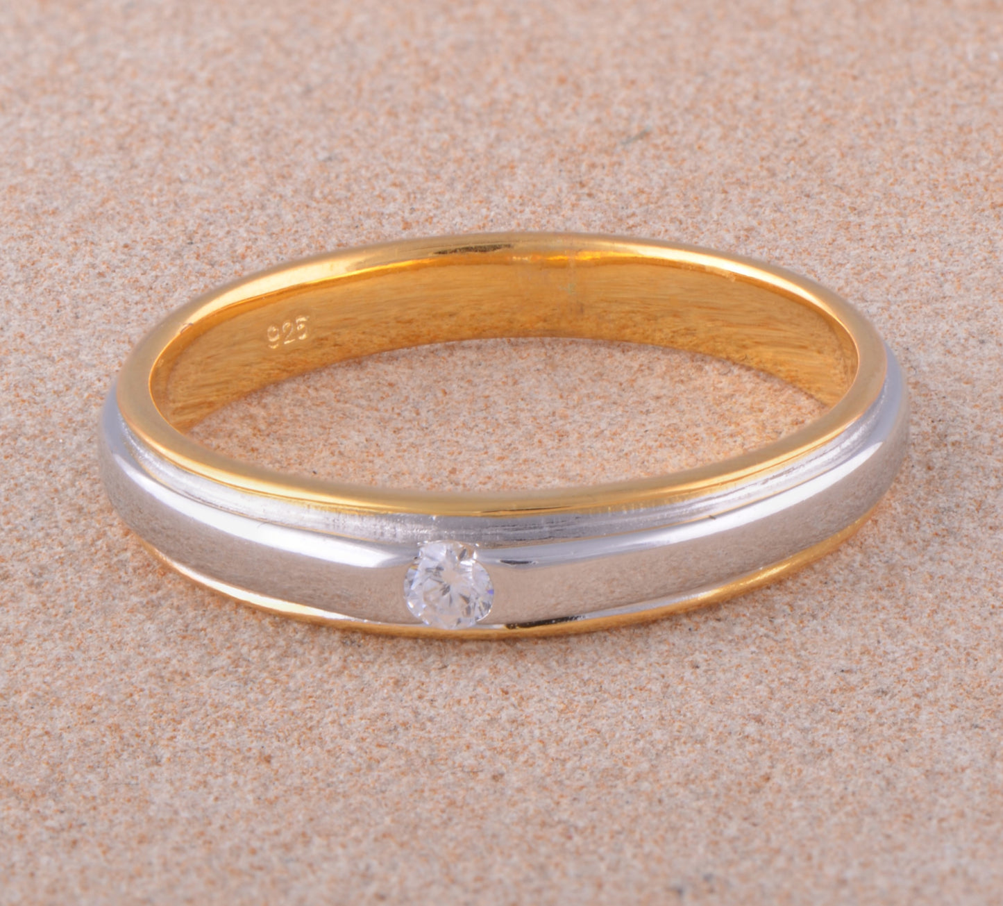 Yellow Gold Dipped Womens Striped Moissanite Solitaire Ring