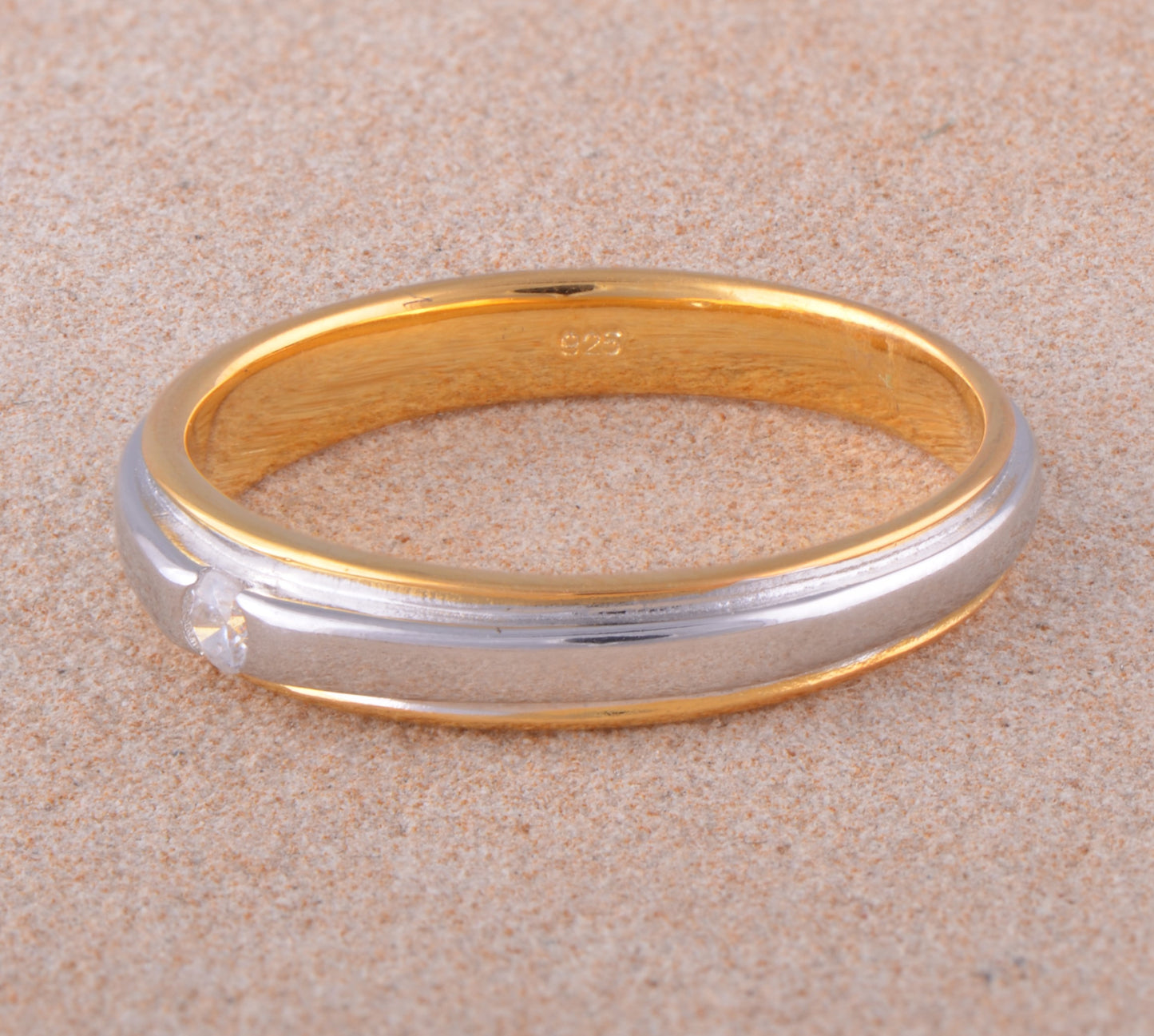 Yellow Gold Dipped Womens Striped Moissanite Solitaire Ring