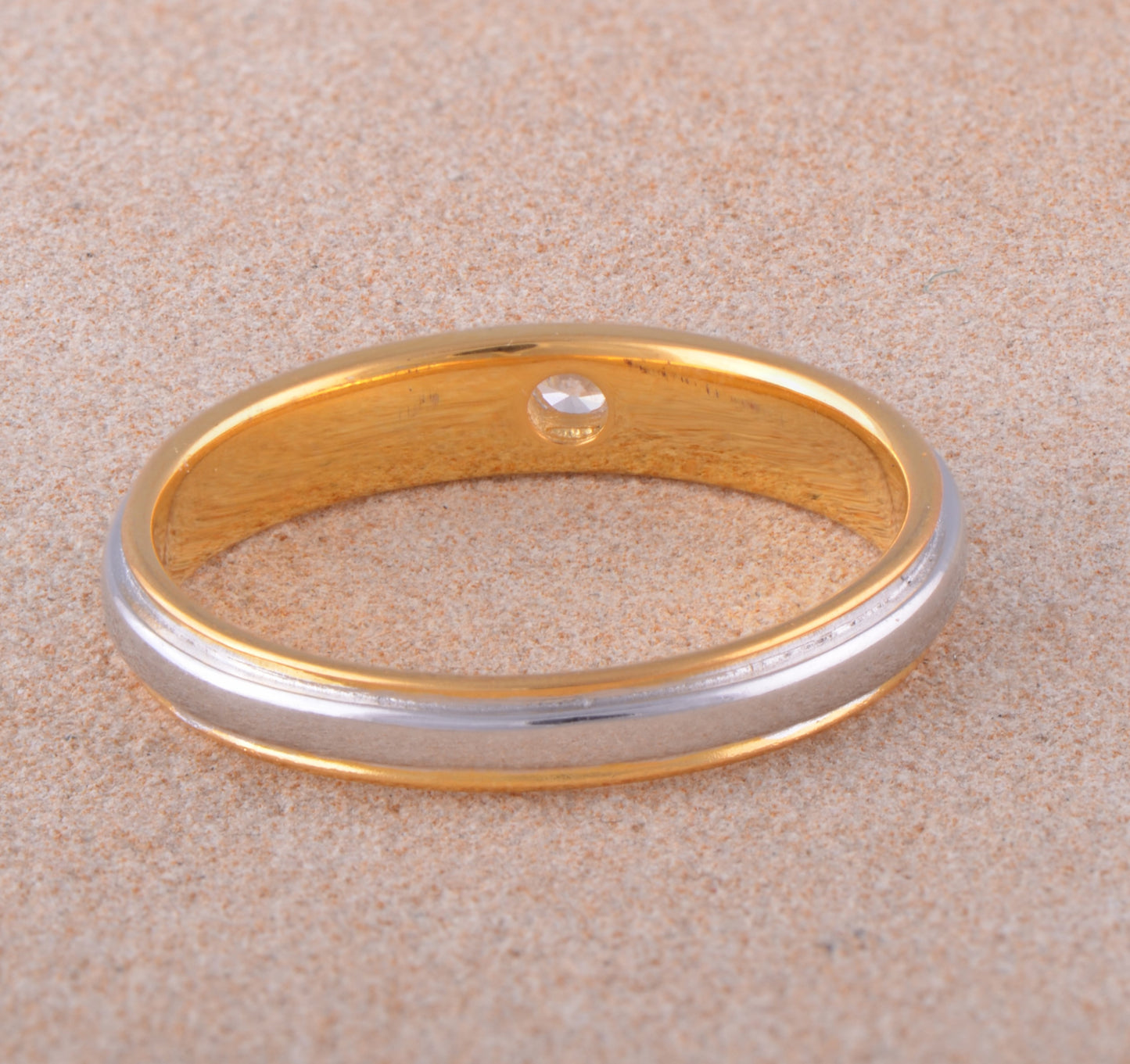 Yellow Gold Dipped Womens Striped Moissanite Solitaire Ring