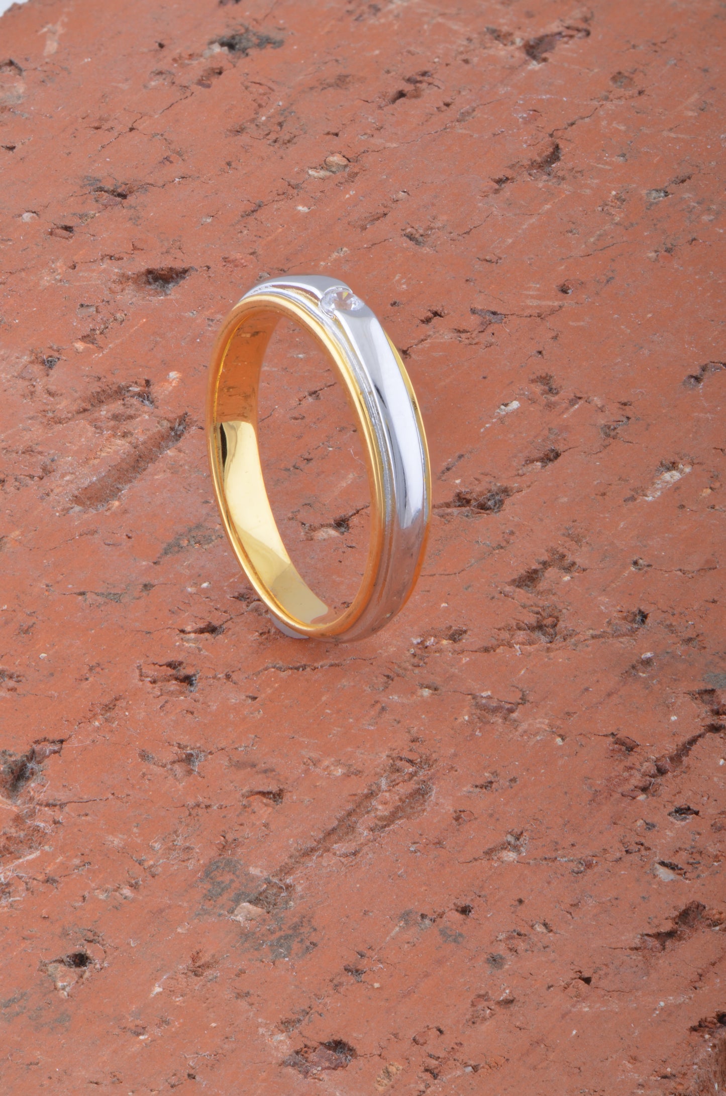 Yellow Gold Dipped Womens Striped Moissanite Solitaire Ring