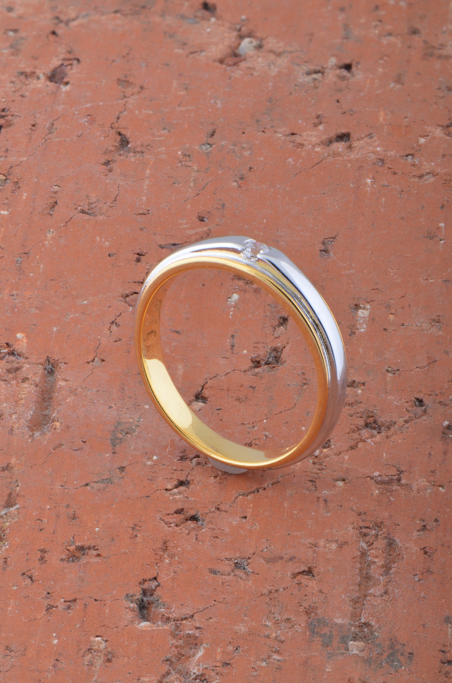 Yellow Gold Dipped Womens Striped Moissanite Solitaire Ring