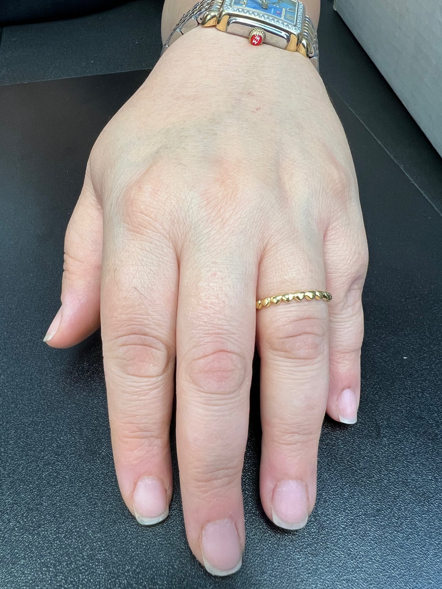 Yellow Gold over Sterling Silver Repeating Heart Thin Eternity Ring