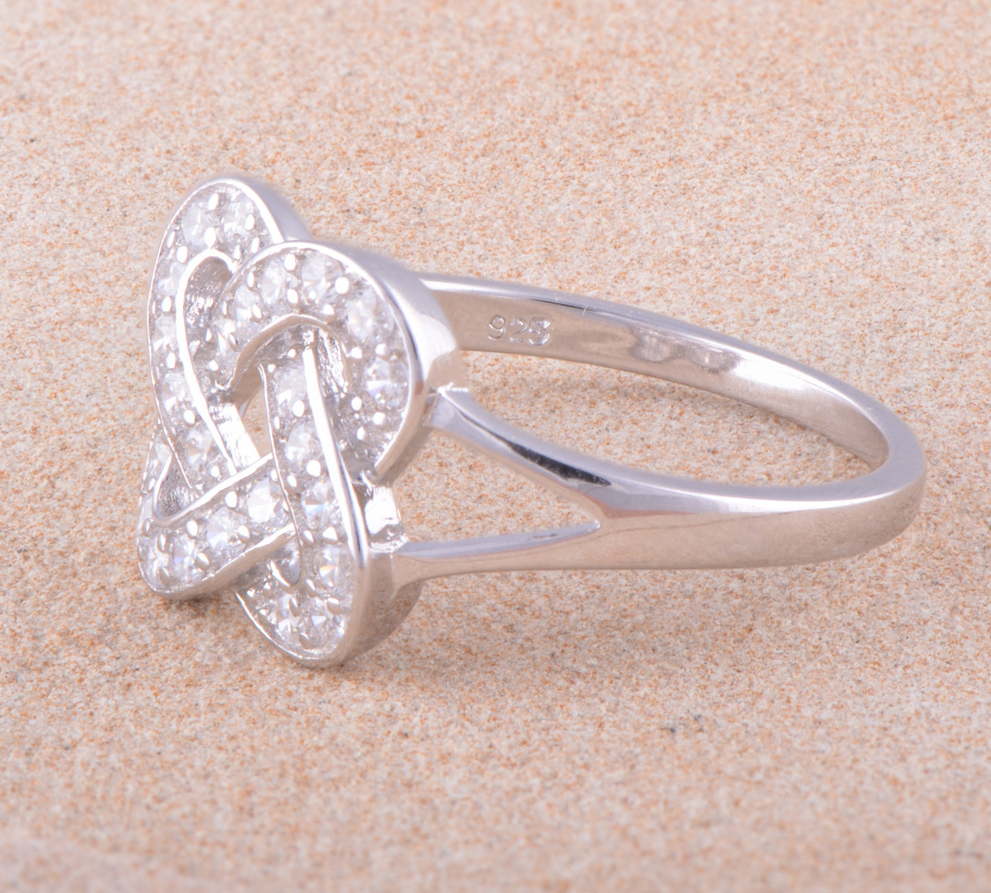 White Gold Over Sterling Silver Womens Cz Celtic Lovers Knot Ring