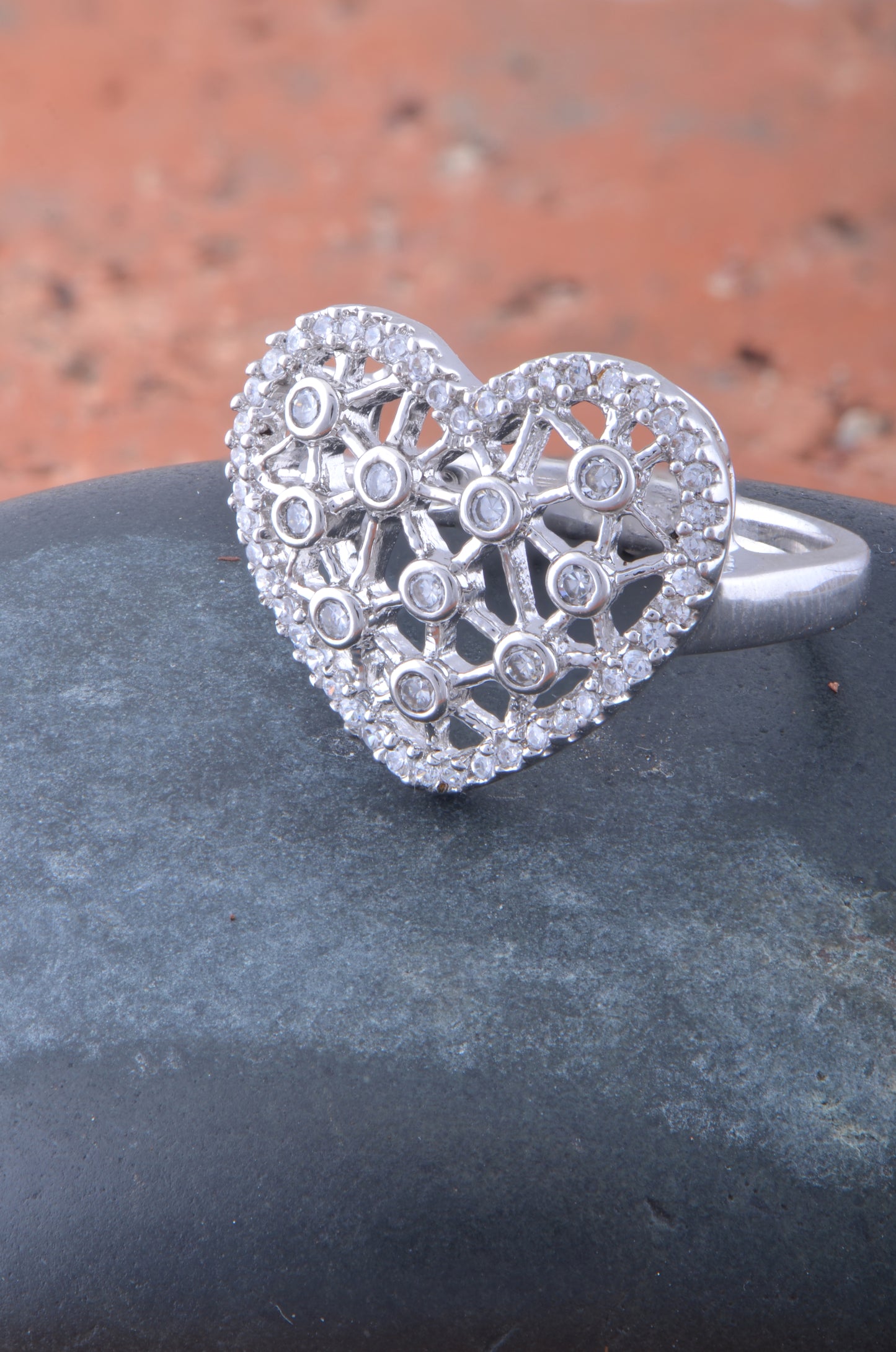 White Gold Over Sterling Silver Womens Cz Big Heart Statement Ring 16mm