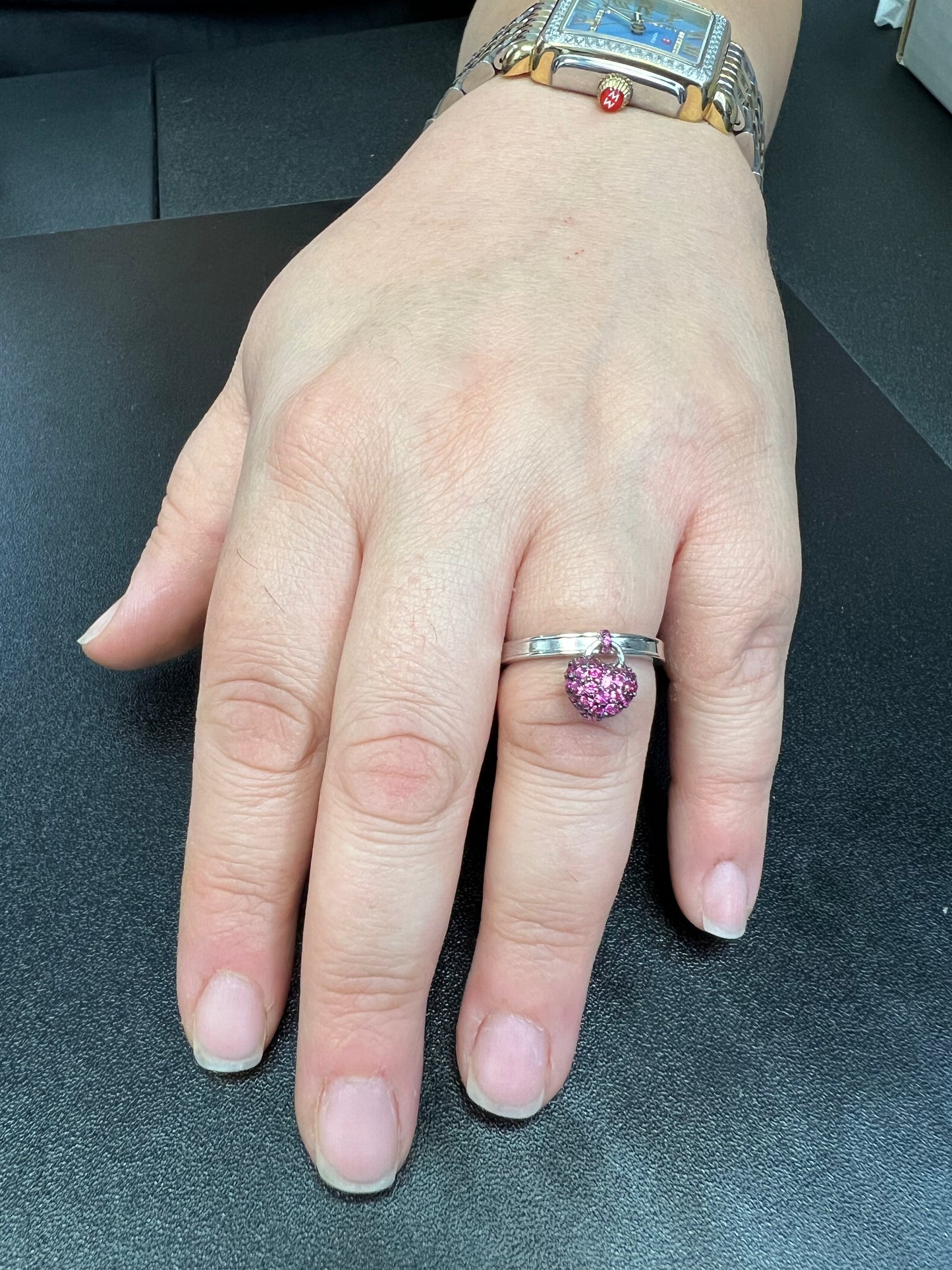 Sterling Silver Ring in Sterling Silver | Red CZ Dangle Charm | Gift for Her