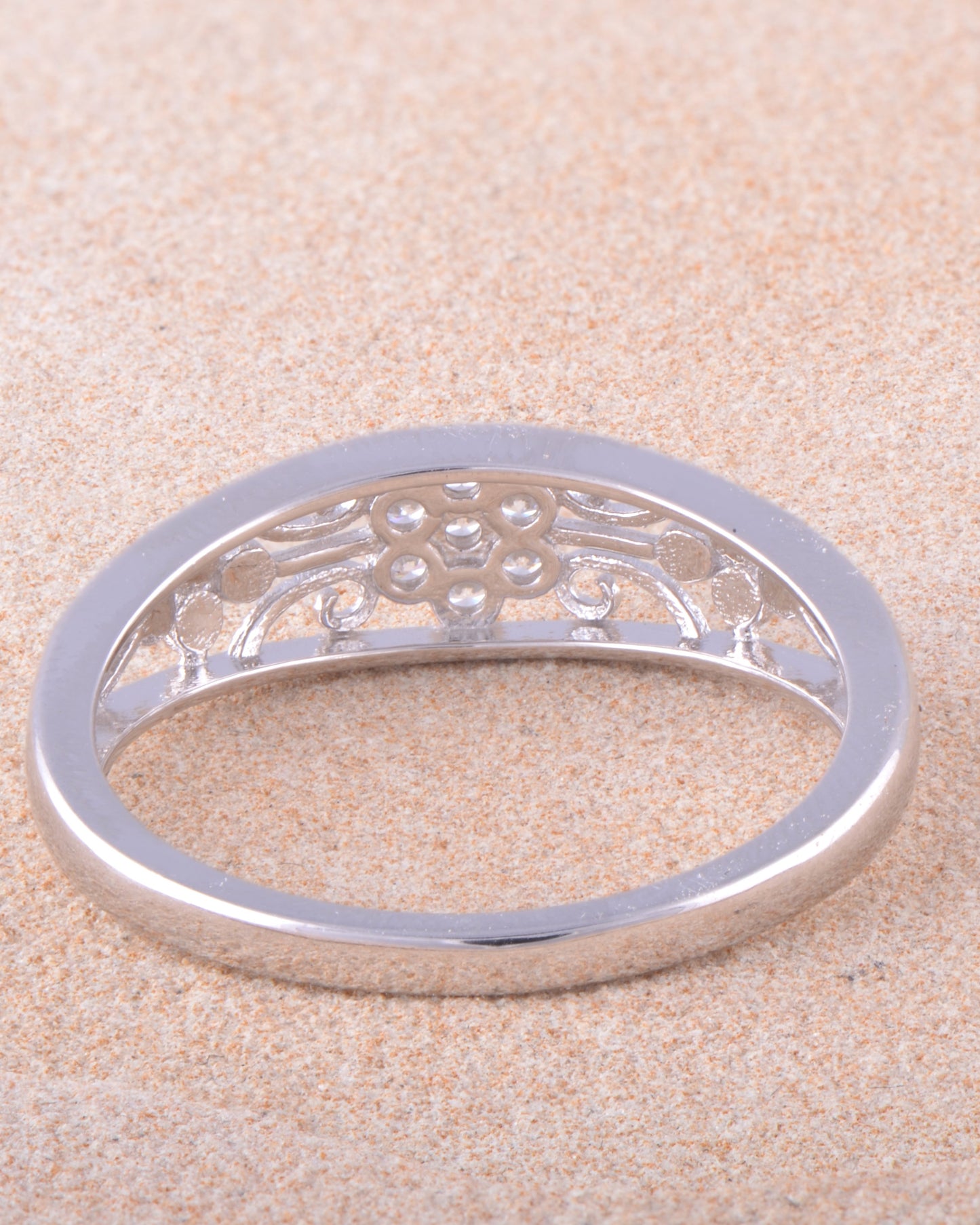White Gold Over Sterling Silver Womens Dainty Filigree Cz Victorian Flower Ring