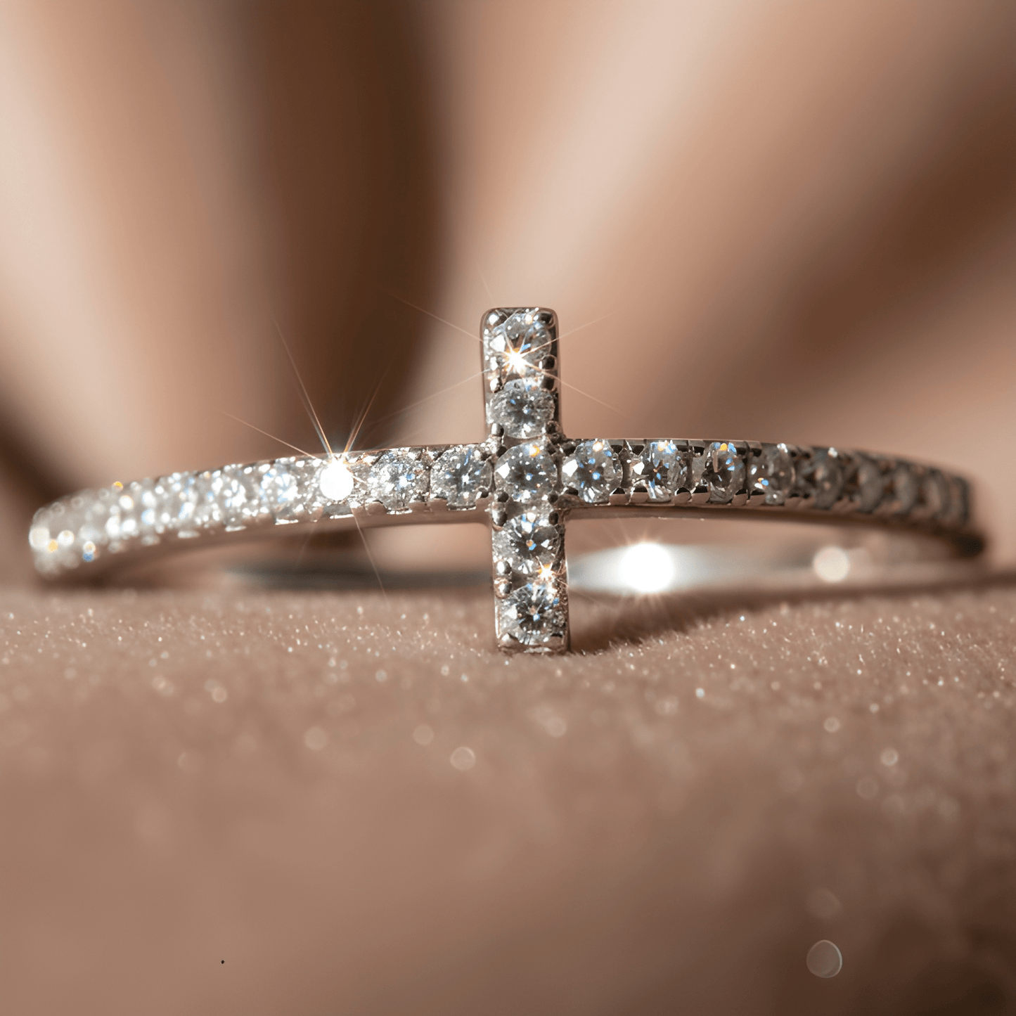 White Gold Over Sterling Silver Womens Cz Thin Stackable Sideways Cross Ring