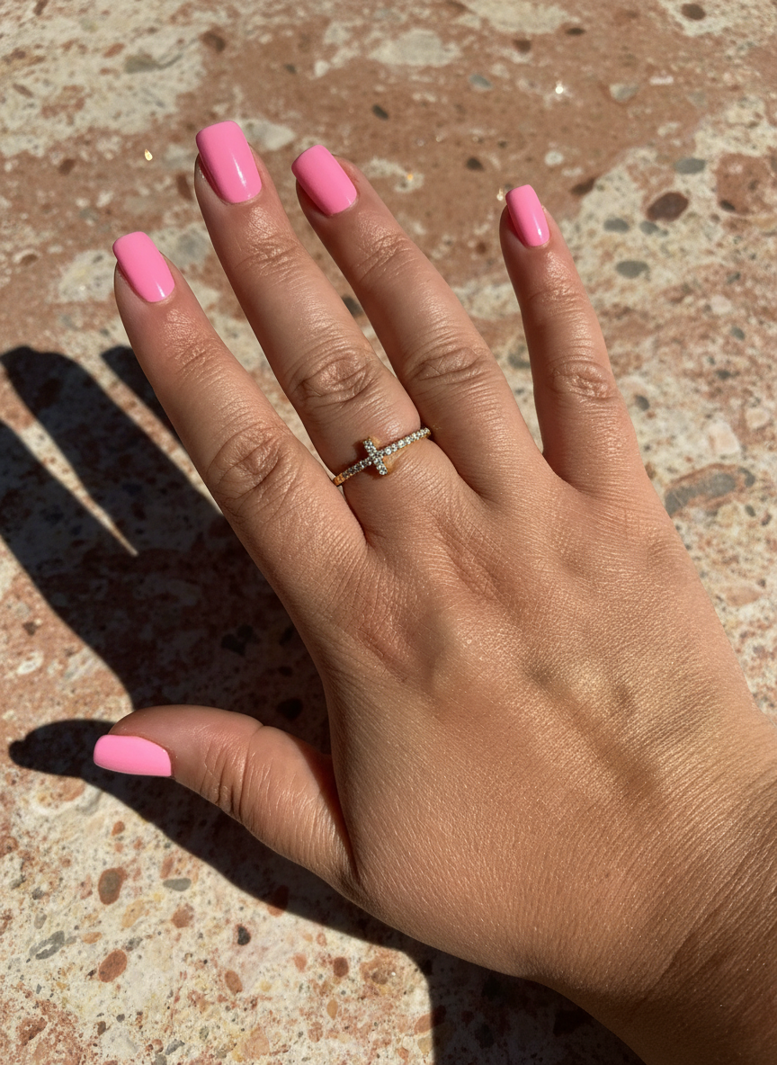 Yellow Gold Over Sterling Silver Women's Cz Thin Stackable Sideways Cross Ring