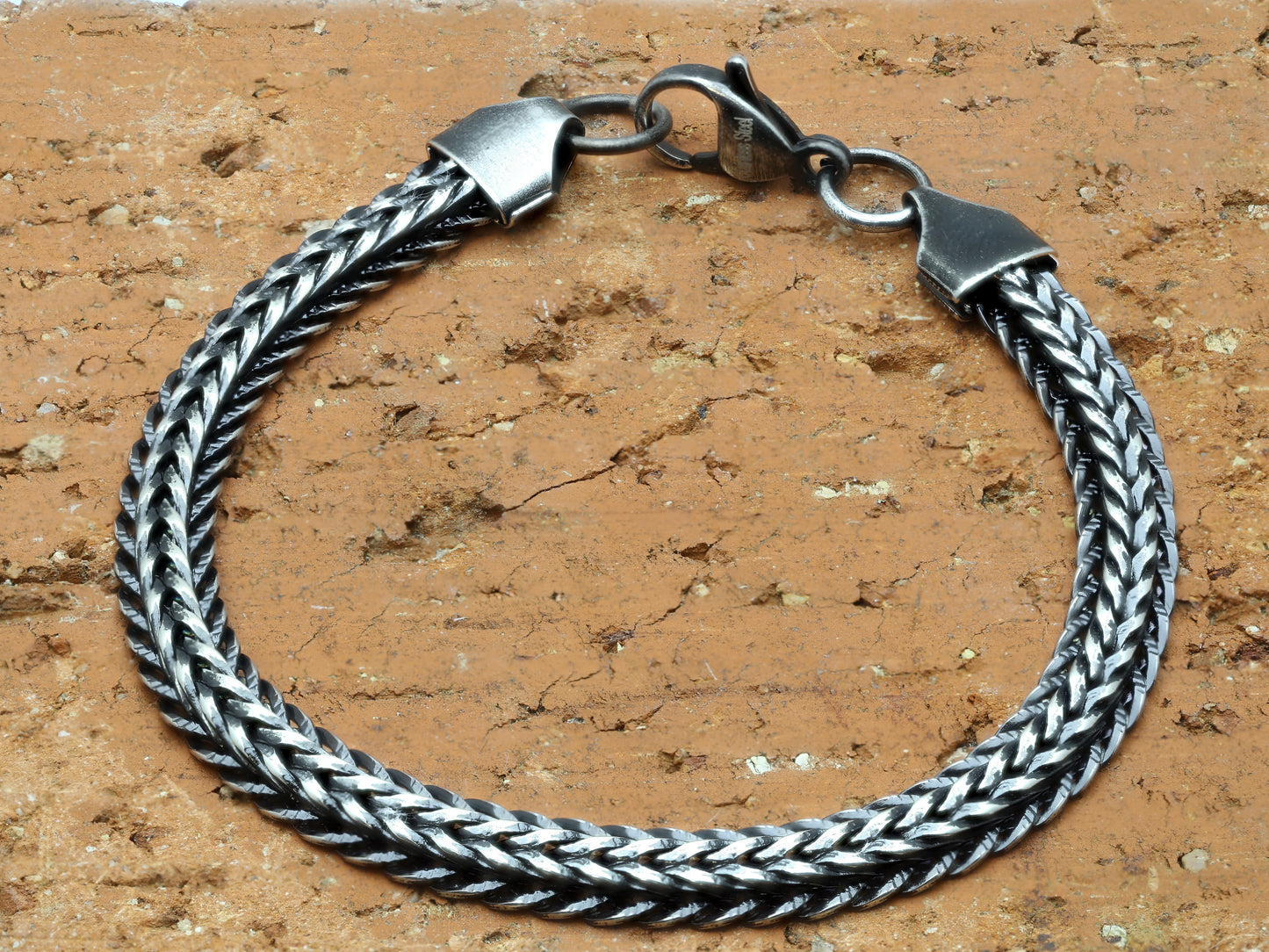 Handmade Black Steel Woven Flat Spiga Bracelet - 7.5 Inch Length