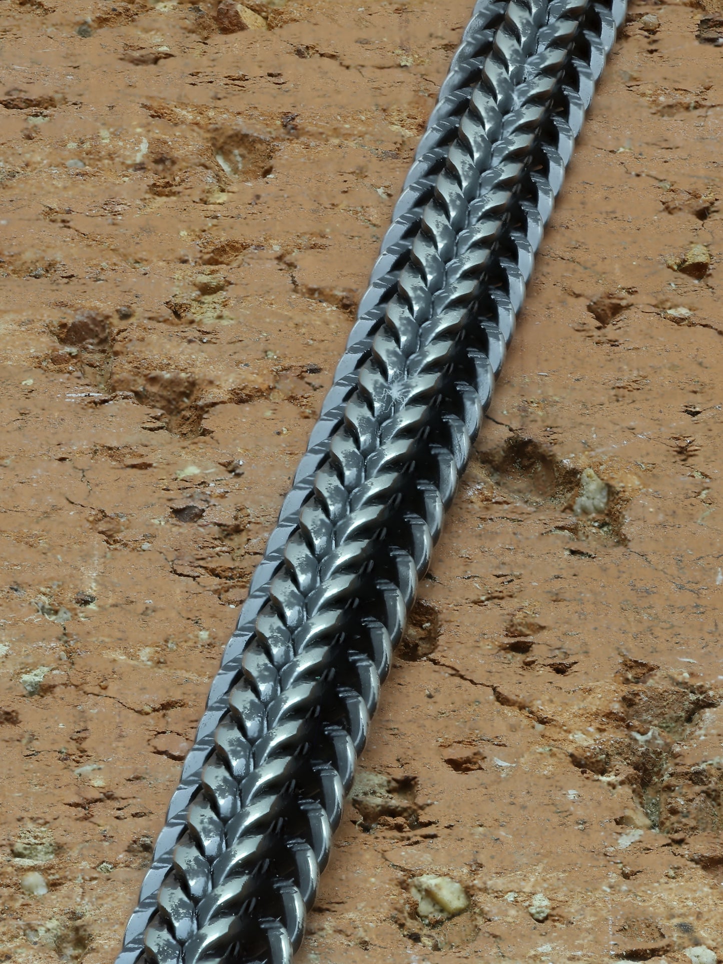 Handmade Black Steel Woven Flat Spiga Bracelet - 7.5 Inch Length