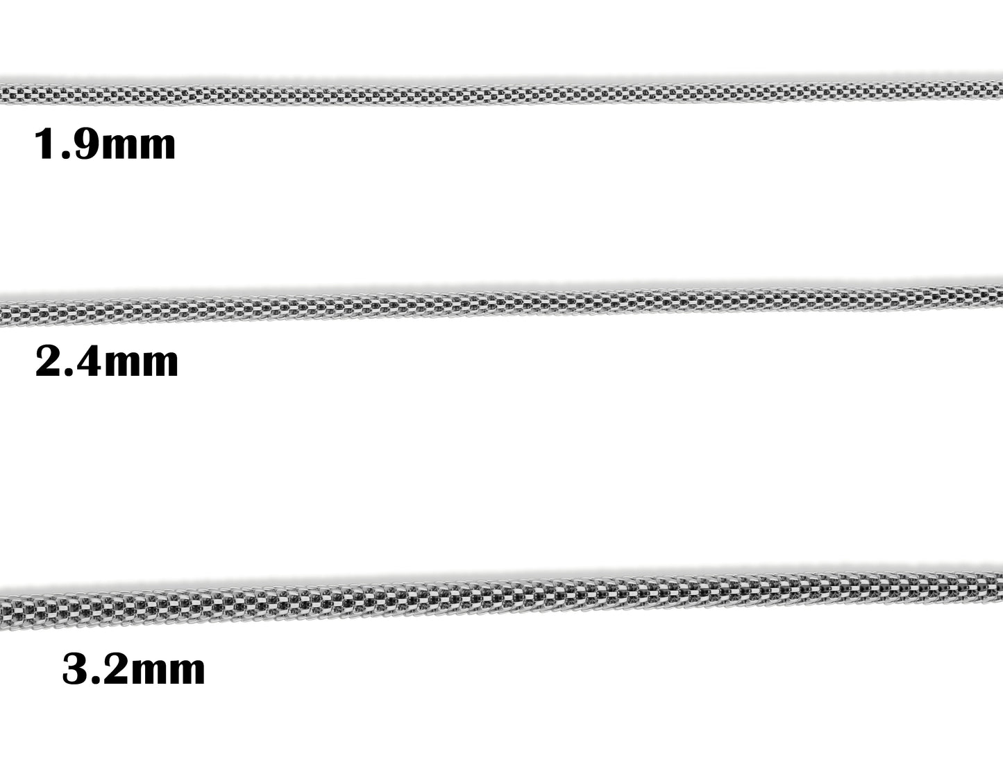 Stainless Steel Snake Skin Mesh Chain Necklace- 2.4MM (16" - 30")