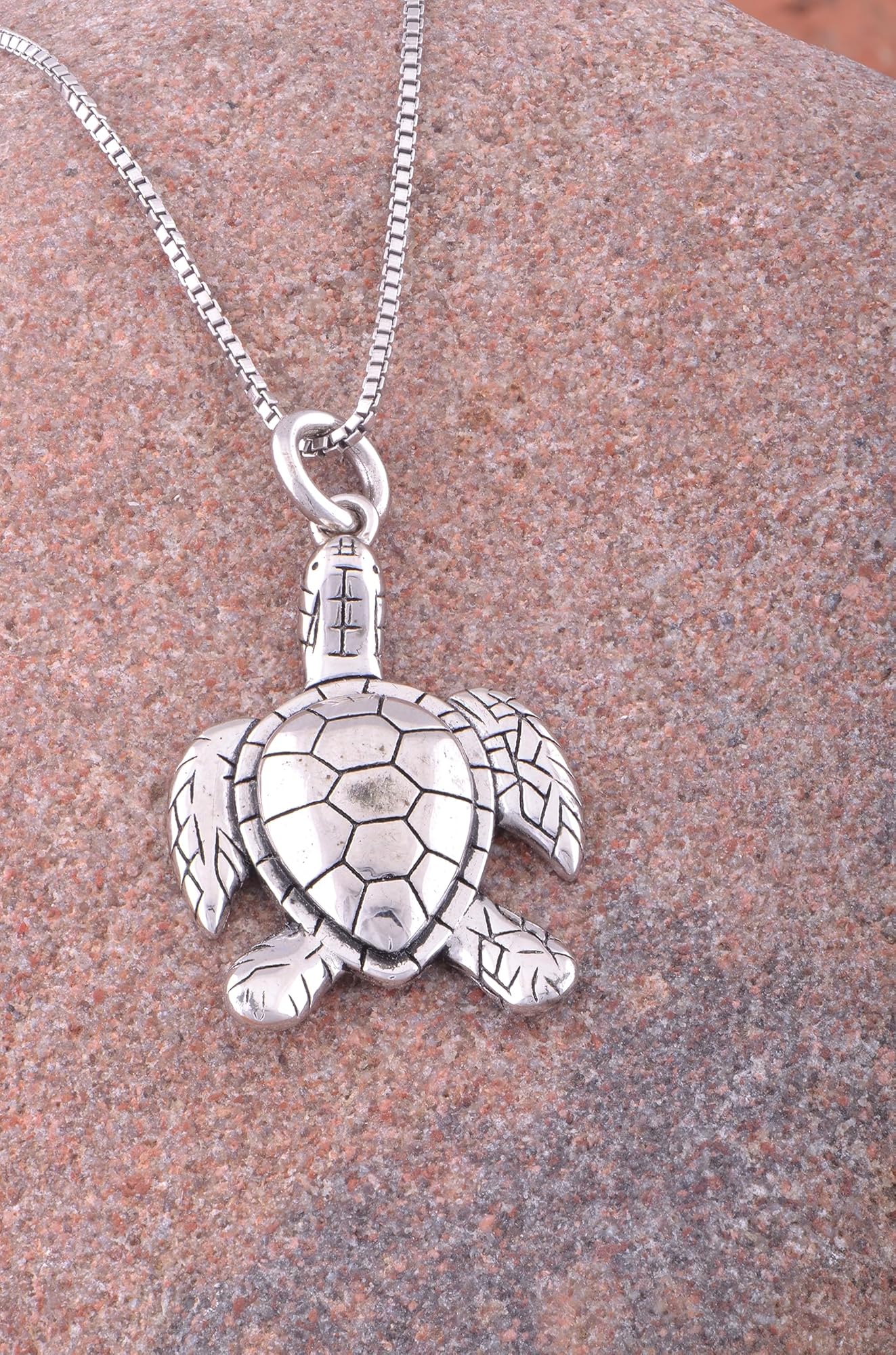 Rhodium Plated Sterling Silver Unisex Kemps Sea Turtle Necklace