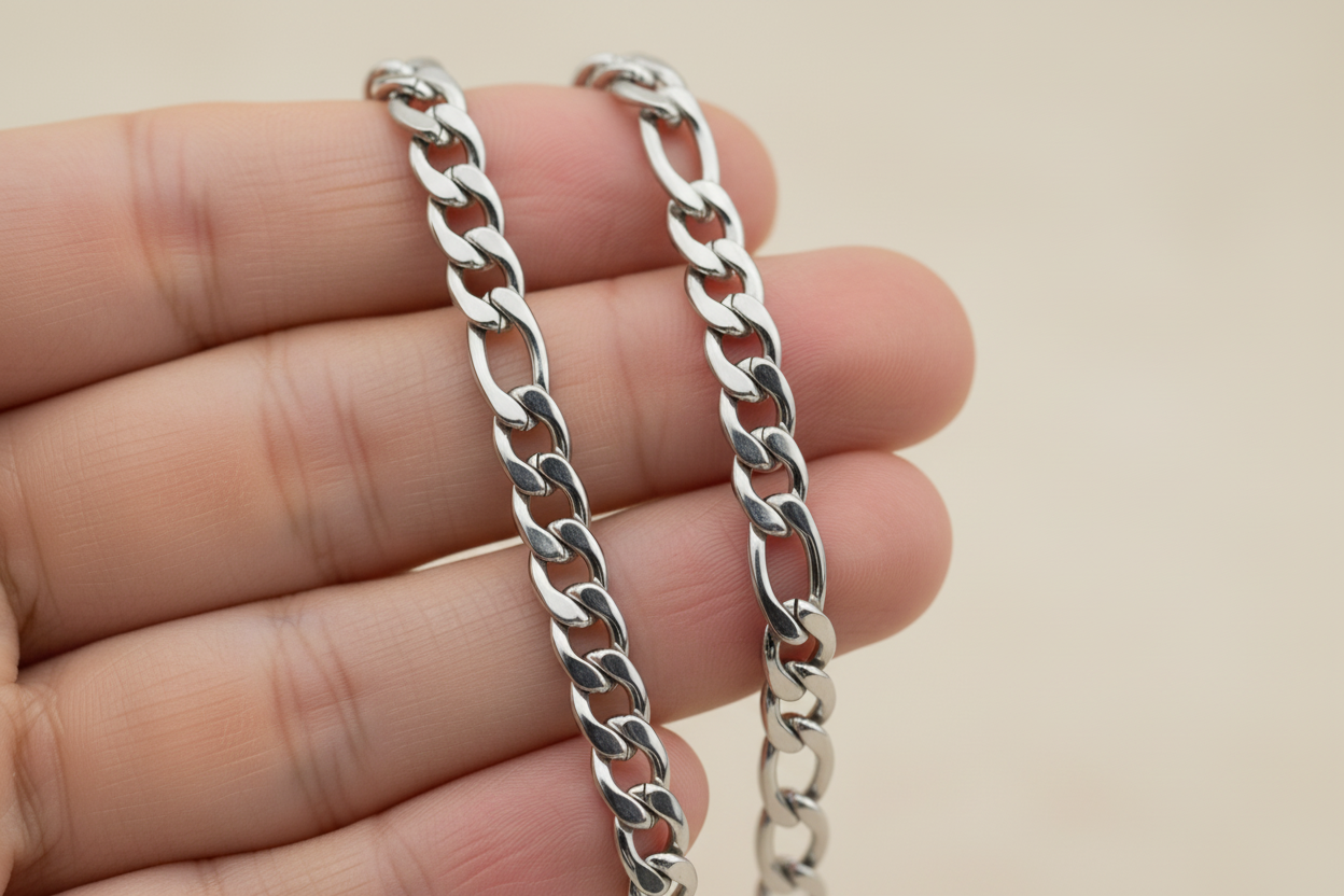 Stainless Steel Unisex Chunky Italian Figaro Chain Necklace - 7.5mm Thickness (Available in 16-30 inch Lengths )