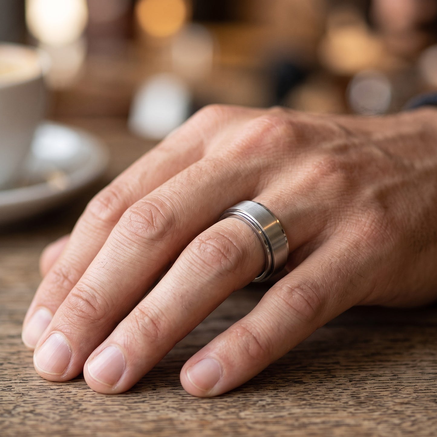 Stainless Steel Men's 8mm Spinner Wedding Band Ring, Comfort Fit, Gift for Him view 5