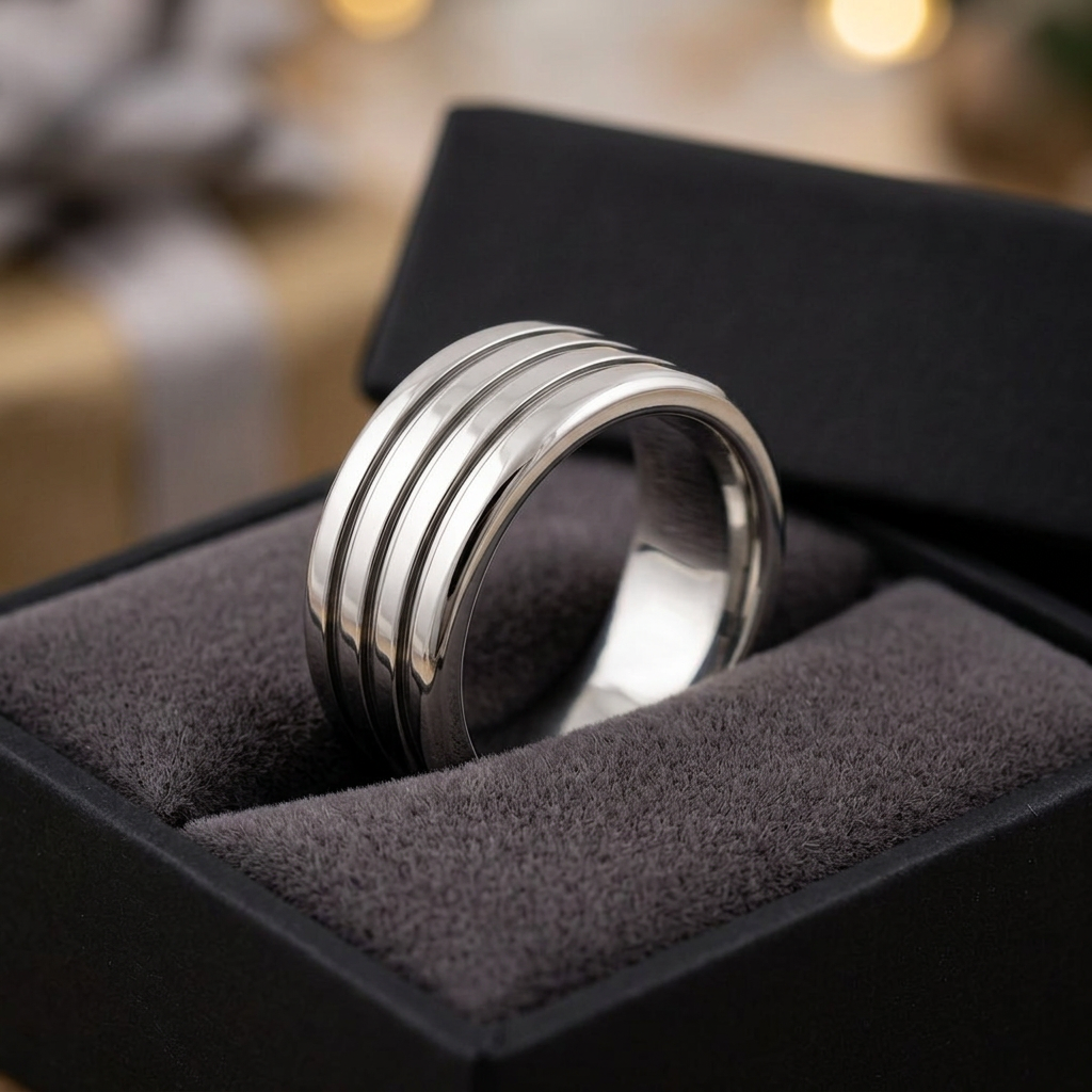 Stainless Steel 9mm Polished Silver Triple Groove Wedding Band Ring for Men life3