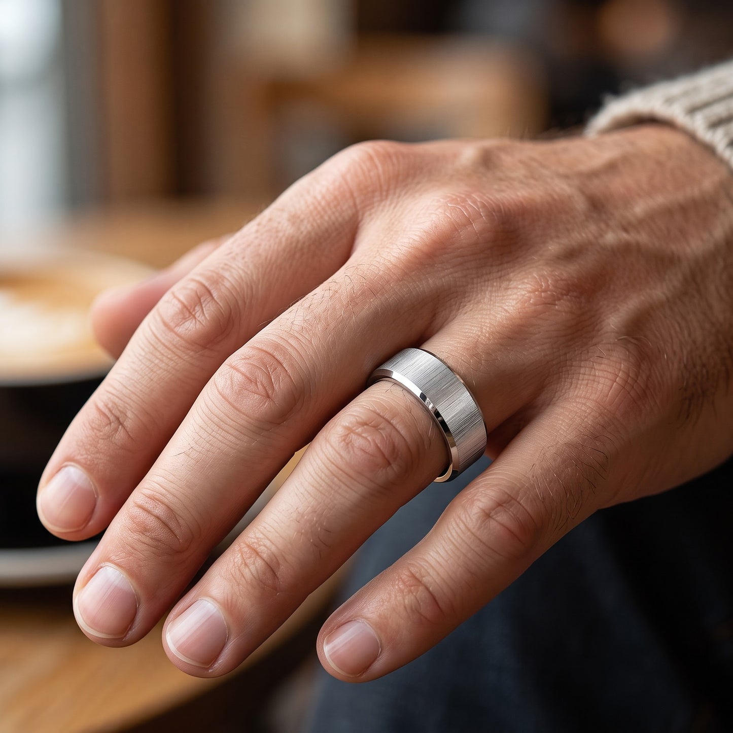 Stainless Steel Men's Polished Beveled Brushed Finish Wedding Band Ring, Comfort Fit, Gift for Him view 4