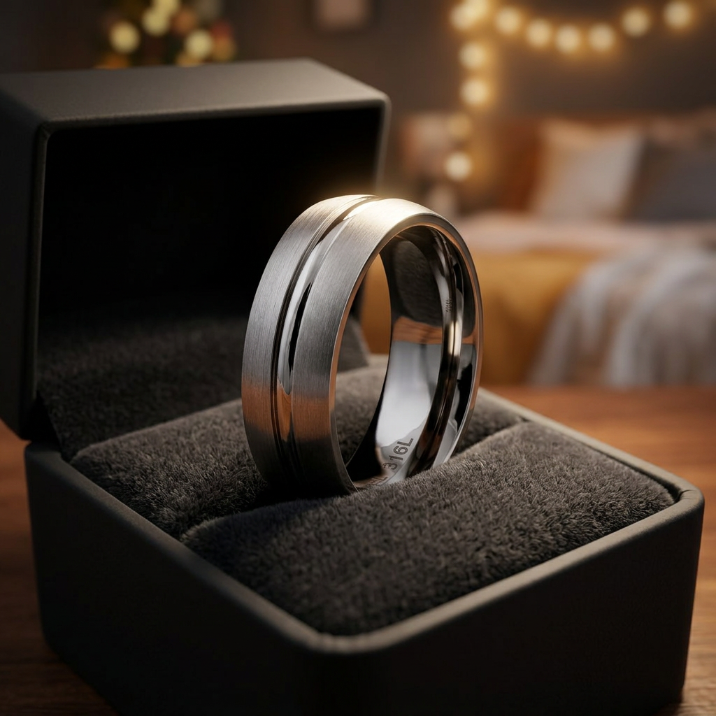 Stainless Steel 7mm Brushed Silver Center Groove Wedding Band Ring for Men life3