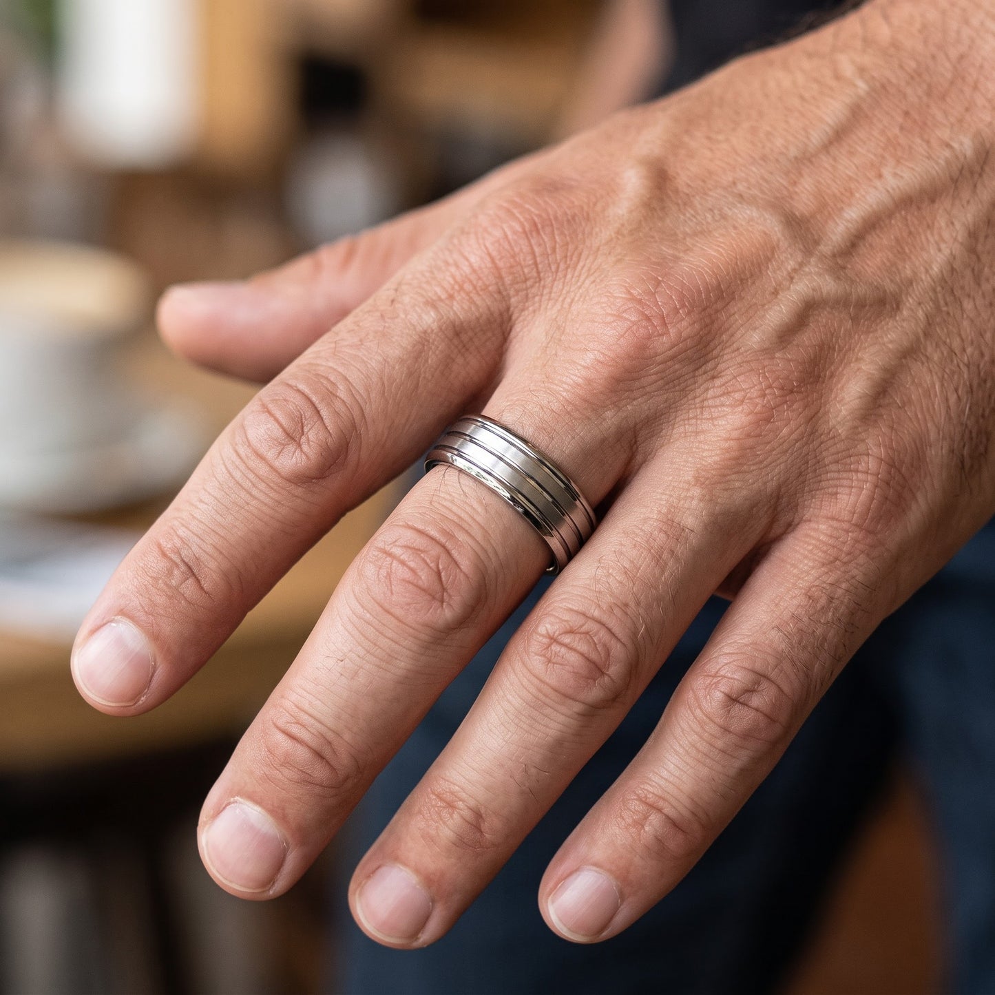 Stainless Steel Men's Four Layers Triple Groove Satin Finish Wedding Band Ring, Comfort Fit, Gift for Him view 5