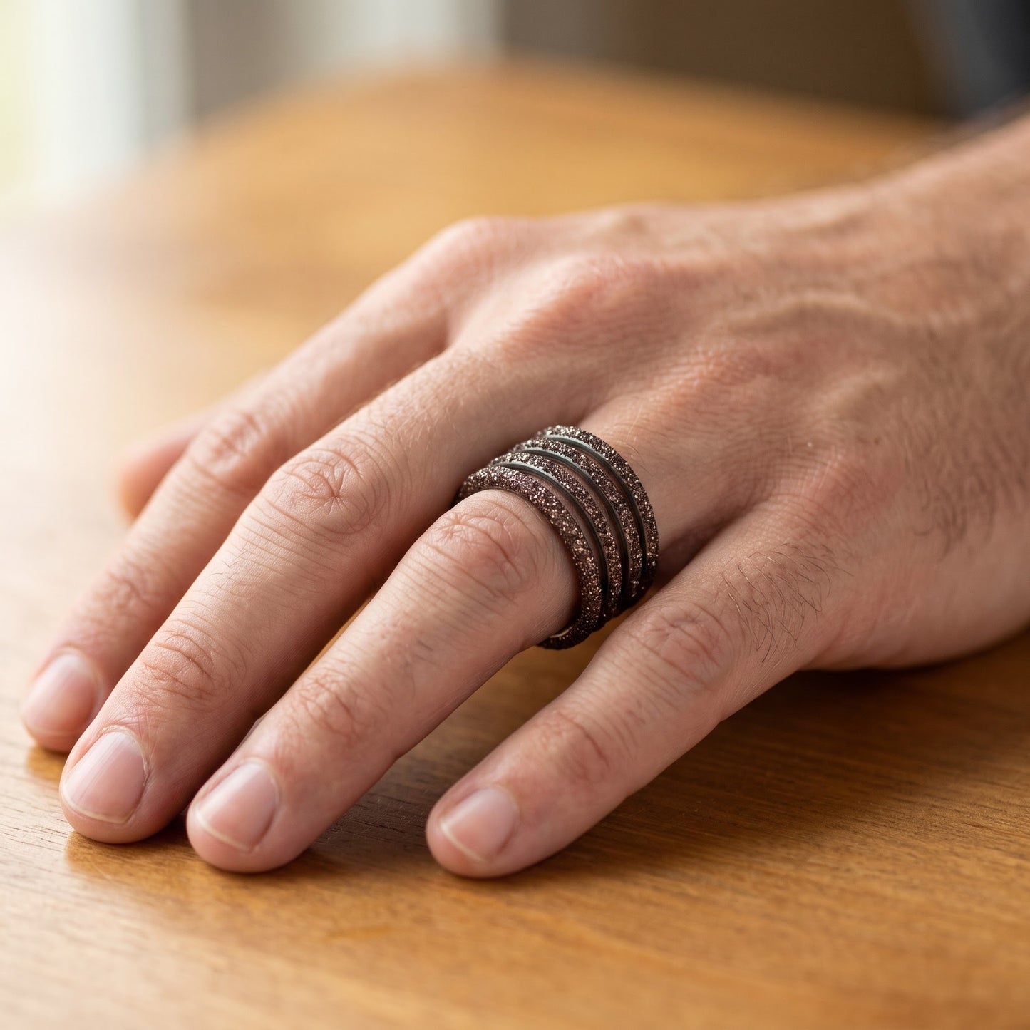 Stainless Steel Men's Layered Brown Stardust Wedding Band Ring, Comfort Fit, Gift for Him view 5