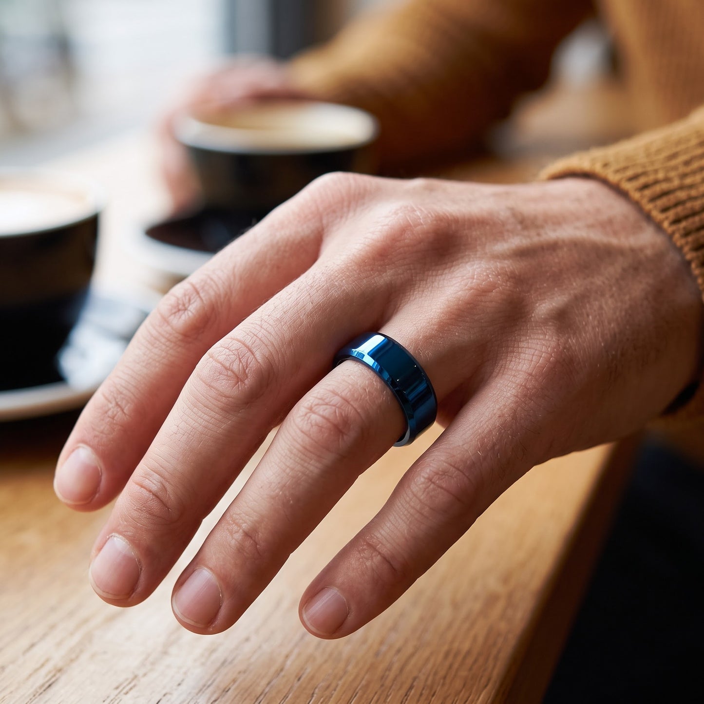Stainless Steel Men's 7mm Blue High Polish Wedding Band Ring, Comfort Fit, Gift for Him view 5