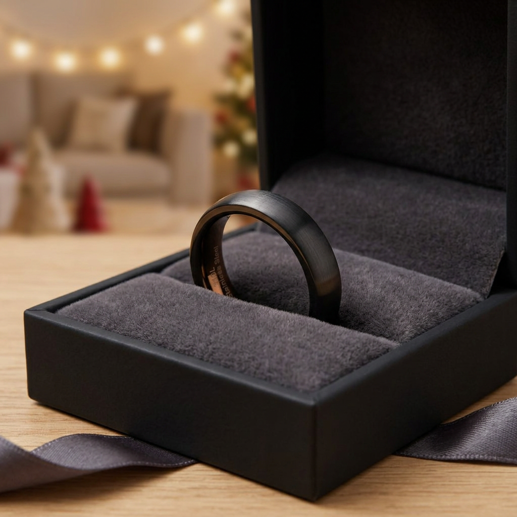 Stainless Steel 4mm Black Satin Comfort Fit Band Ring for Men and Women life3