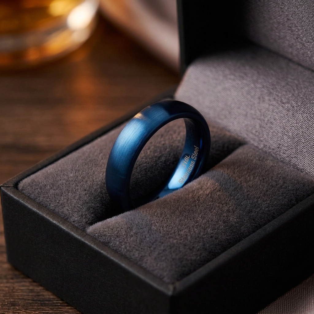 Stainless Steel 4mm Blue Satin Comfort Fit Band Ring for Men and Women life3