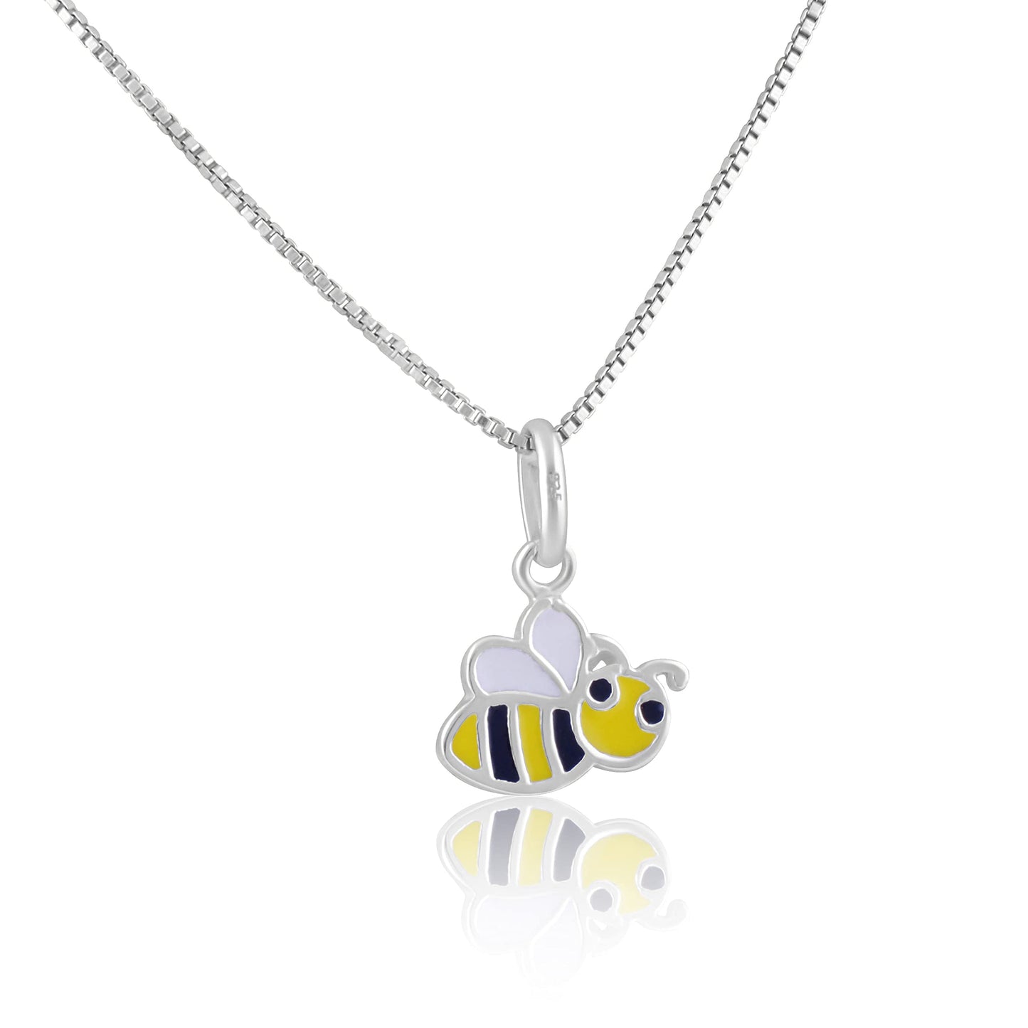 SilverCloseOut 925 Sterling Silver Womens Small Honey Bee Necklace Silver Girls Bumble Bee Charm Necklace