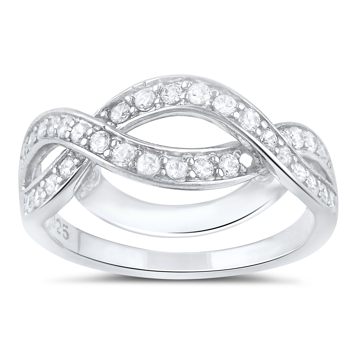 Sterling Silver Woven Braid Cz Ring (Size 4-11)