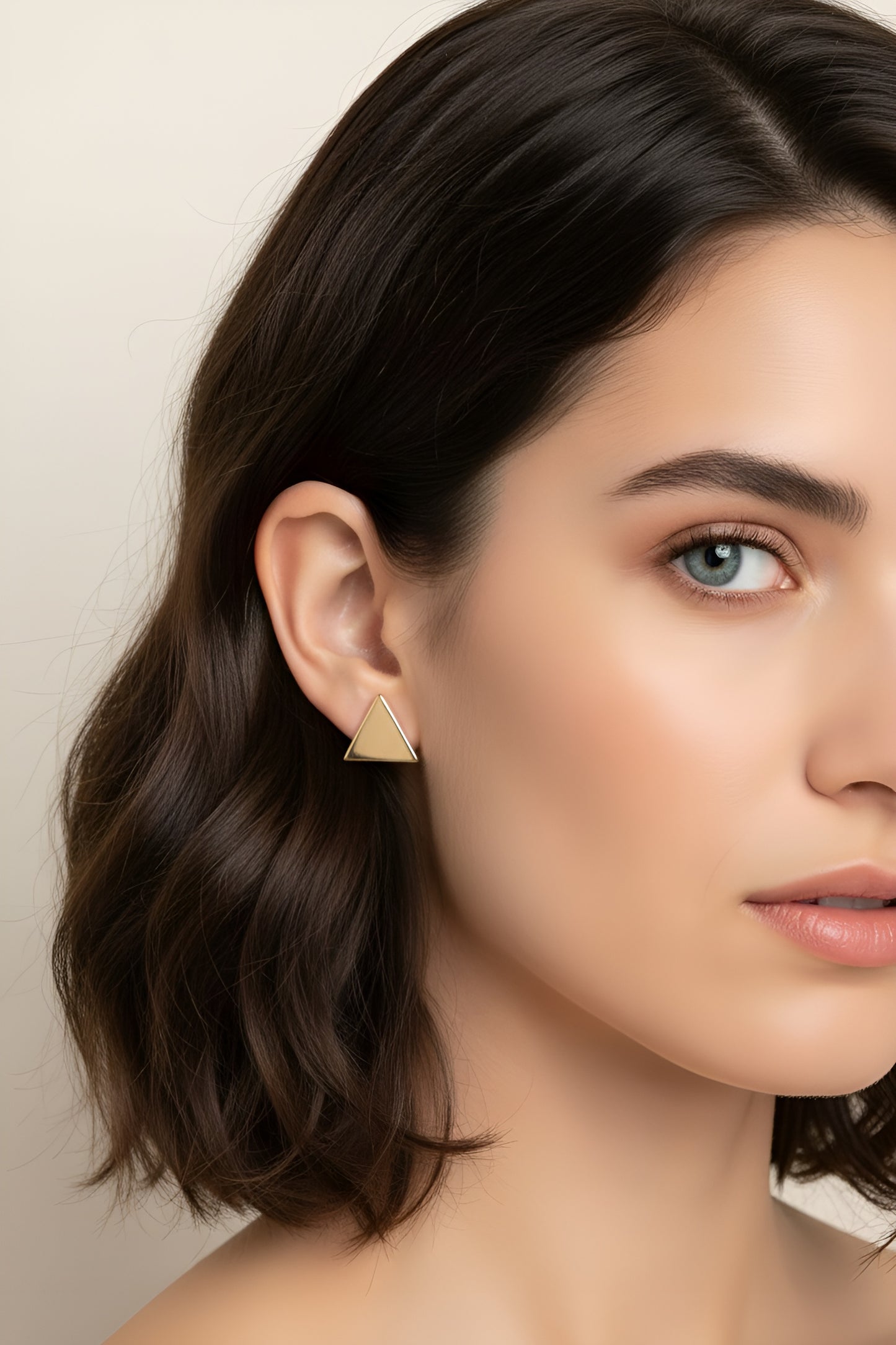 Yellow Gold Plated Sterling Silver Dainty Womens Pyramid Delta Triangle Stud Earrings - Delta Earrings for Women Teens Sisters