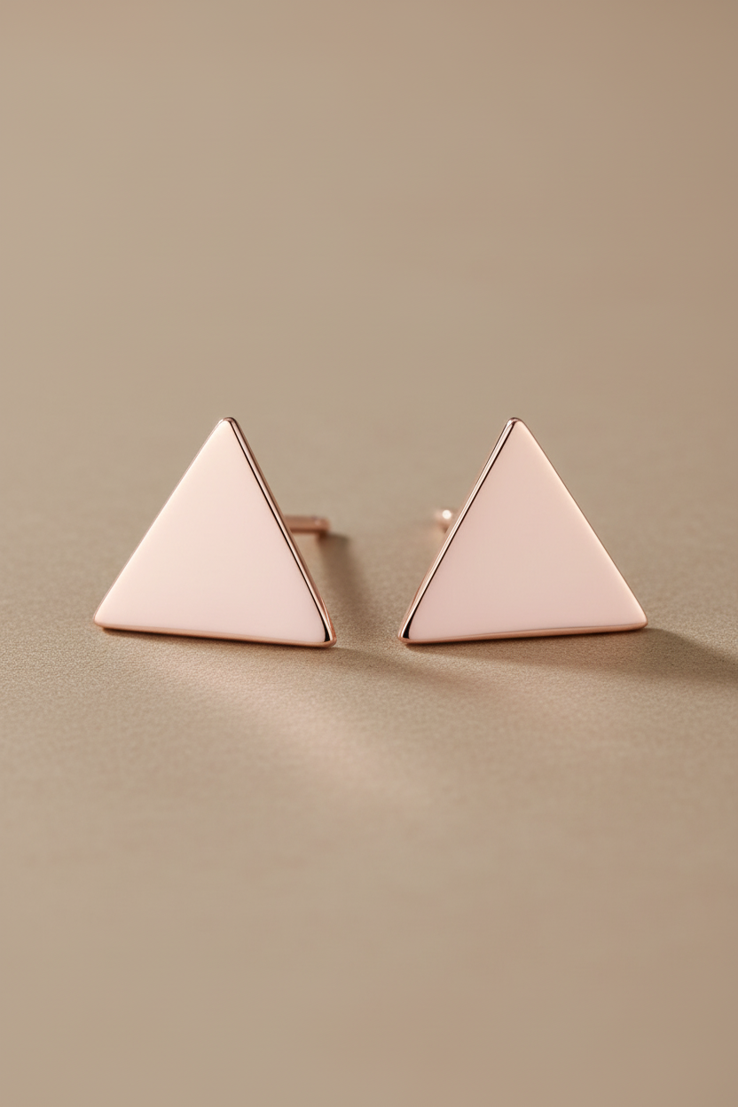 Rose Gold Plated Sterling Silver Dainty Womens Pyramid Delta Triangle Stud Earrings - Delta Earrings for Women Teens Sisters - 10MM Width