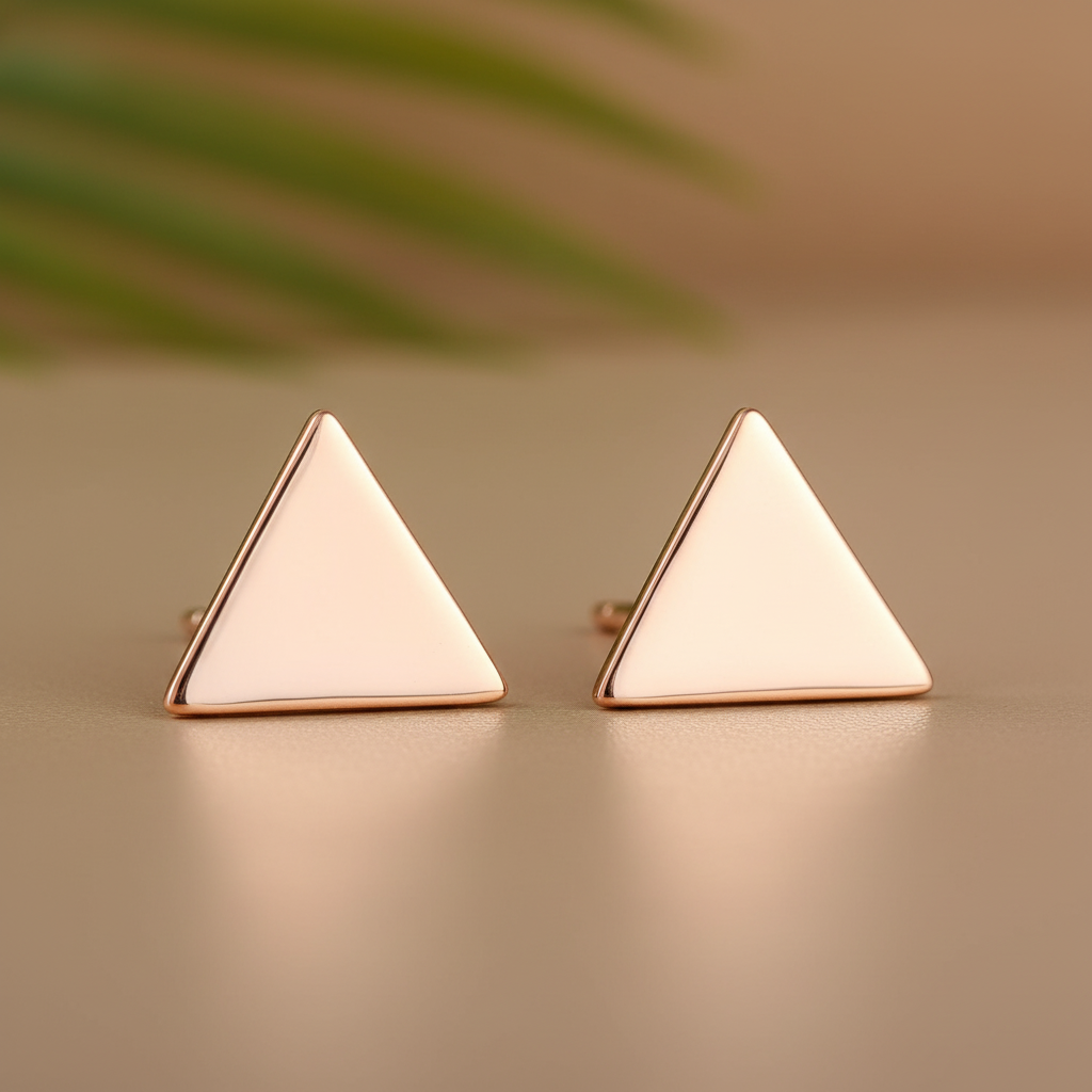 Rose Gold Plated Sterling Silver Dainty Womens Pyramid Delta Triangle Stud Earrings - Delta Earrings for Women Teens Sisters - 10MM Width