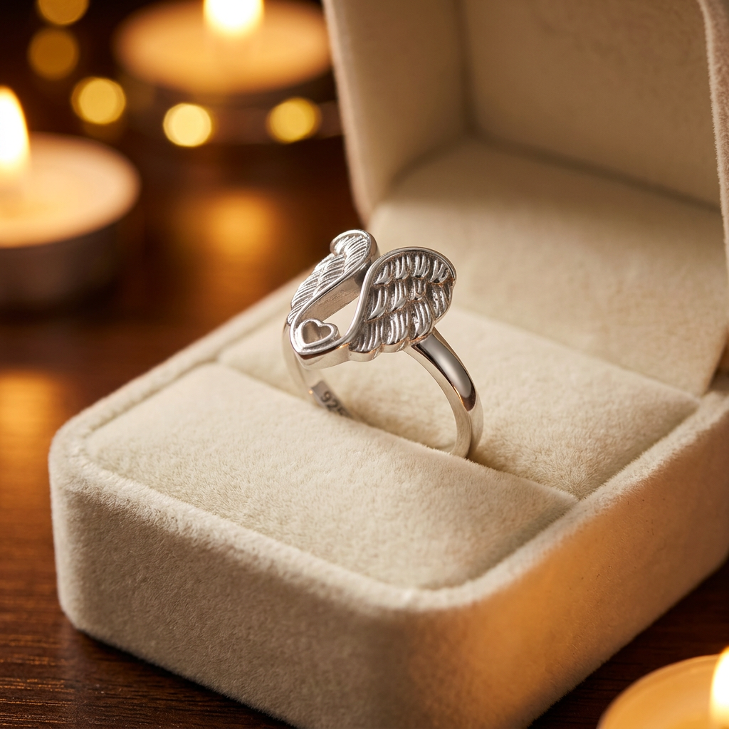 Sterling Silver Angel Wings Open Heart Ring for Women life3