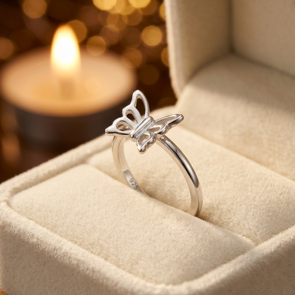 Sterling Silver Dainty Open Butterfly Ring for Women life3