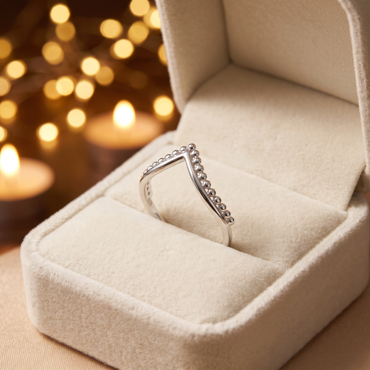 Sterling Silver Beaded Chevron V Shape Stacking Ring for Women life3