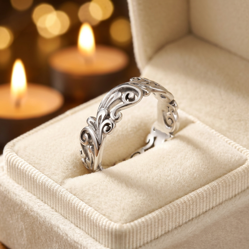 Sterling Silver 5.3mm Filigree Vine Scroll Band Ring for Women life3