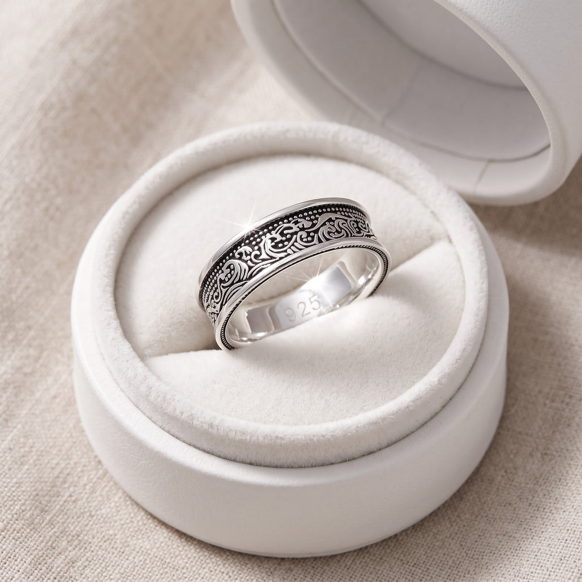 Sterling Silver Carved Great Wave Ring, size 5 in a white gift box, ready to give