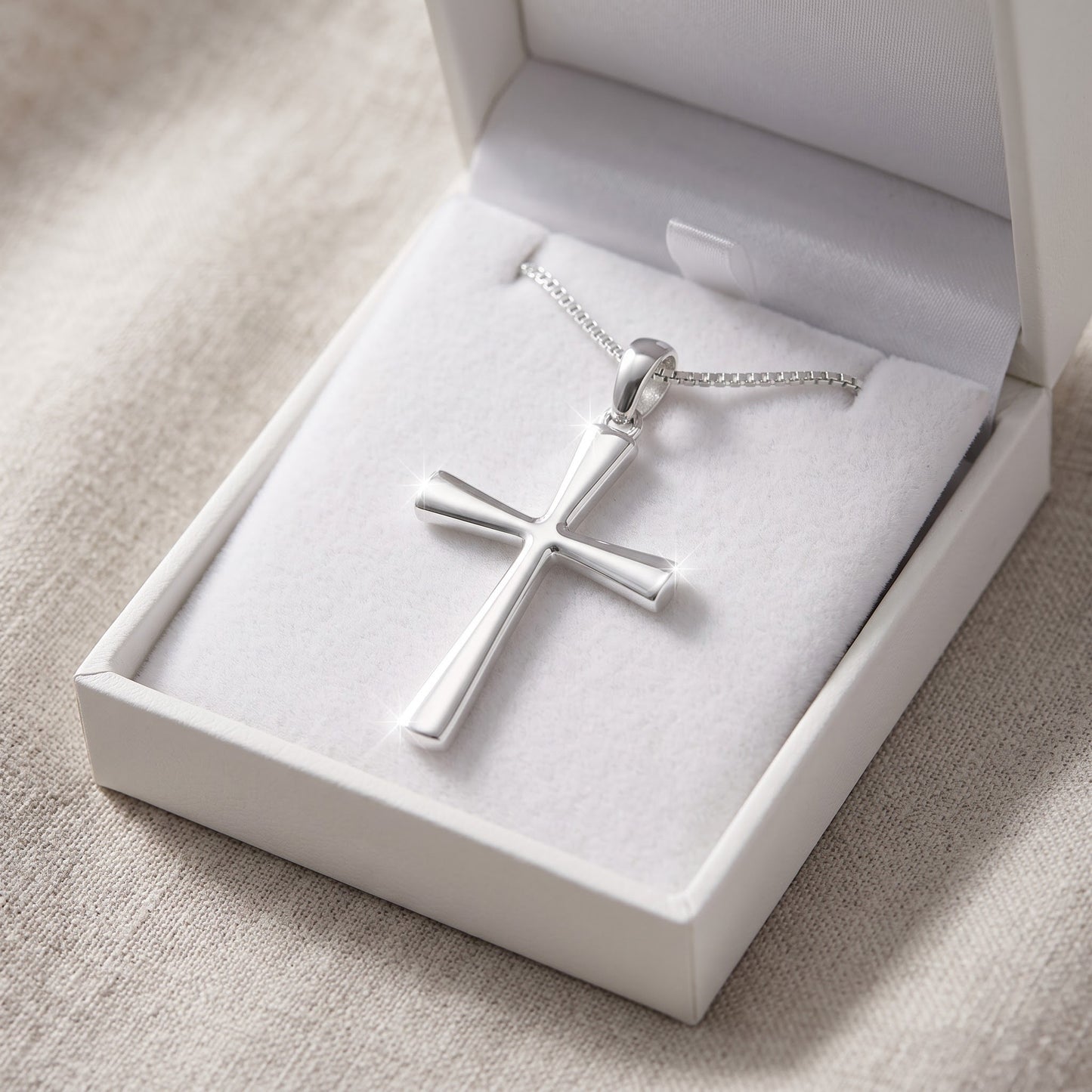 Sterling Silver Large Traditional Cross Necklace, 18" in a white gift box, ready to give