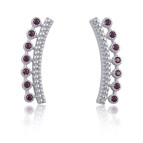 Sterling Silver Red Cz Double Row Ear Crawler Stud Earrings